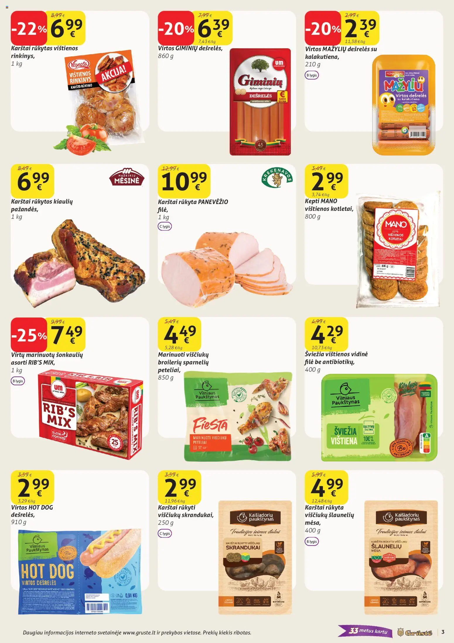 GRUSTE akcijos nuo 11.03.2026 | Puslapis: 3 | Prekių: Vištienos, Dešrelės, Viščiukų, Vištiena