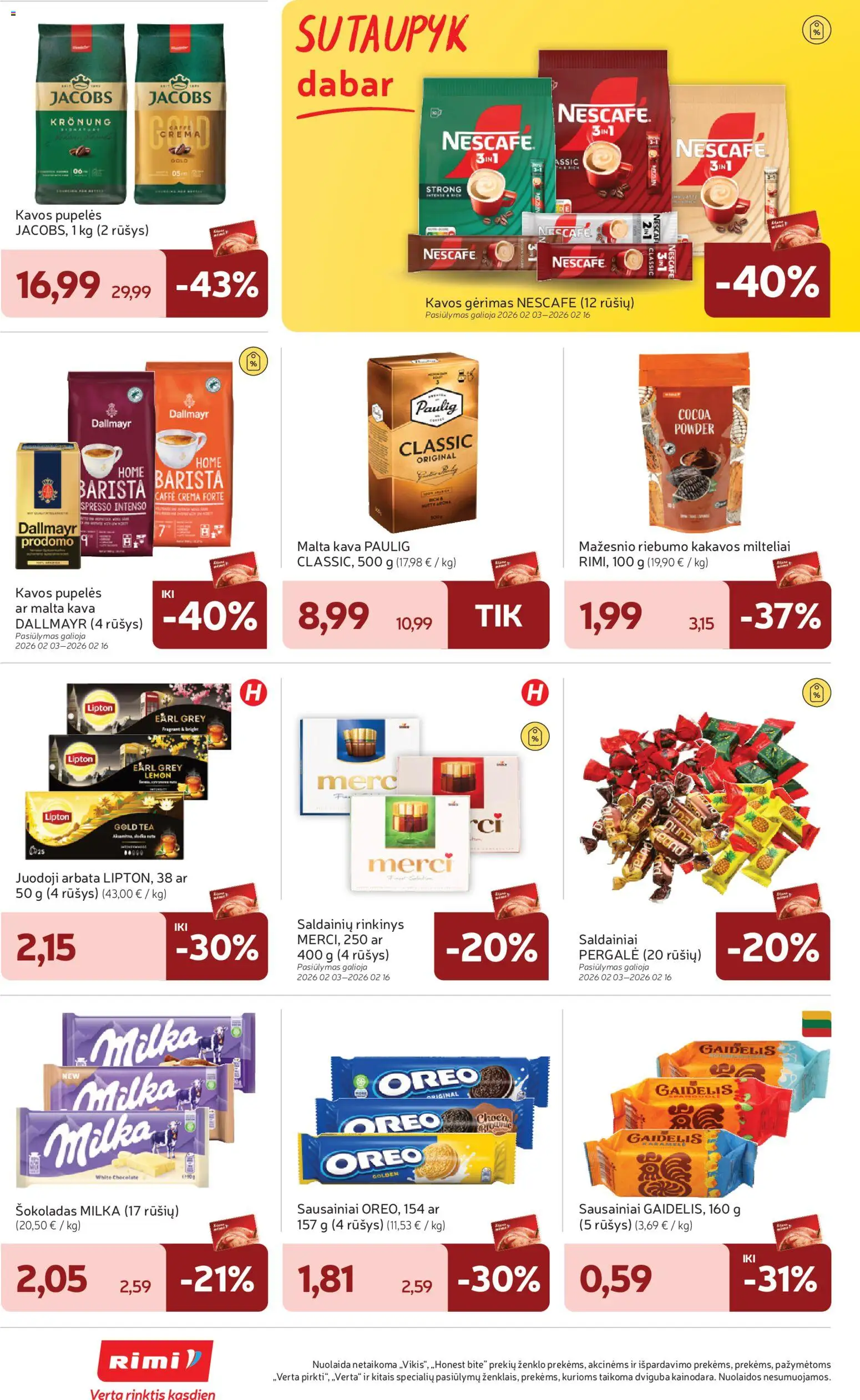 Rimi akcijos nuo 03.02.2026 | Puslapis: 24 | Prekių: Pupelės, Kava, Arbata, Saldainiai