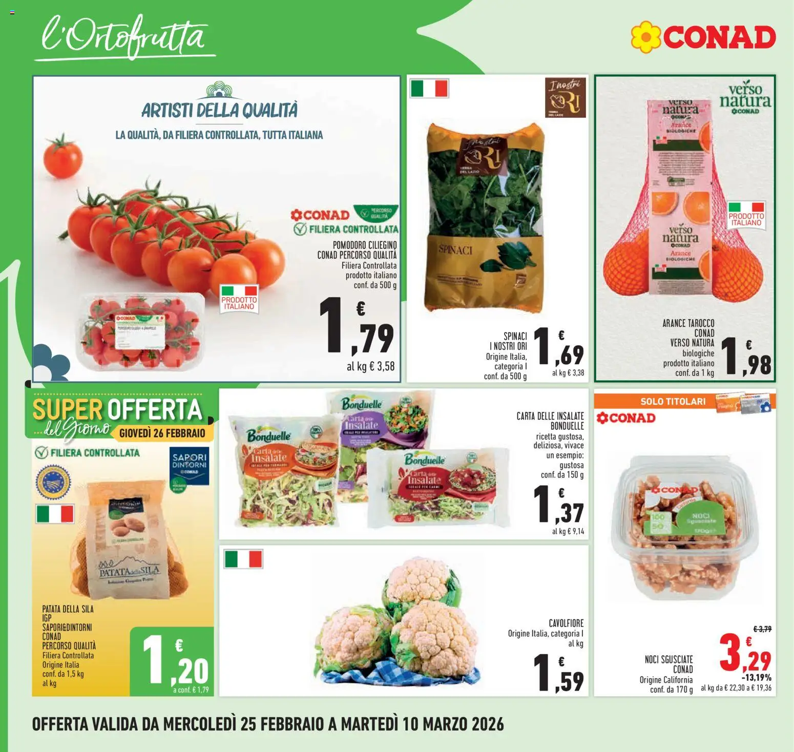 Volantino Conad del 25.02.2026 | Pagina: 8 | Prodotti: Insalata, Pomodoro, Spinaci, Cavolfiore