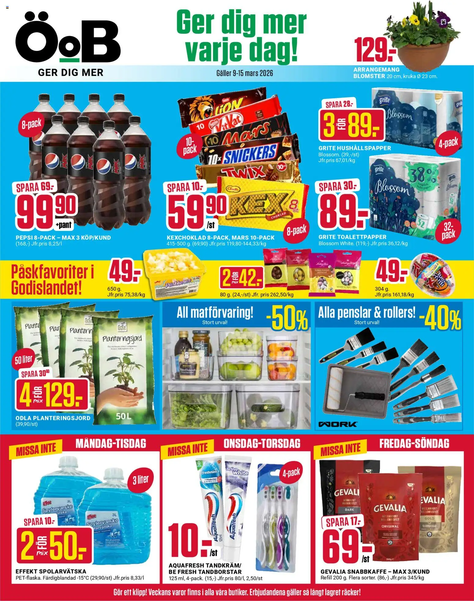 ÖoB reklamblad aktuell från 09.03.2026 | Sida: 1 | Produkter: Toalettpapper, Hushållspapper, Pepsi, Kruka