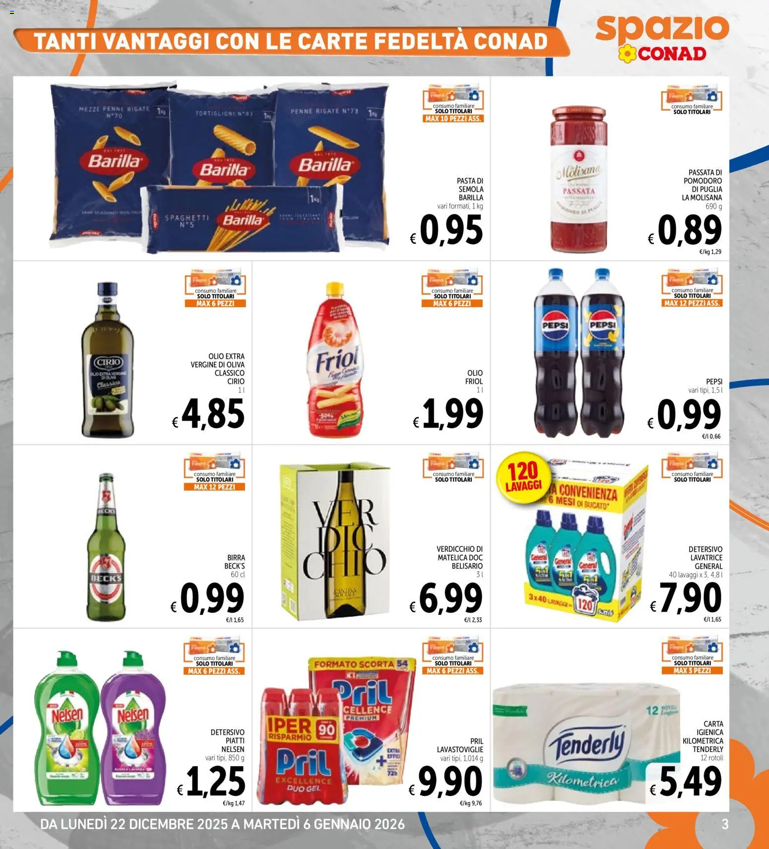 Volantino Spazio Conad del 22.12.2025 | Pagina: 3 | Prodotti: Pasta, Lavatrice, Penne, Pepsi