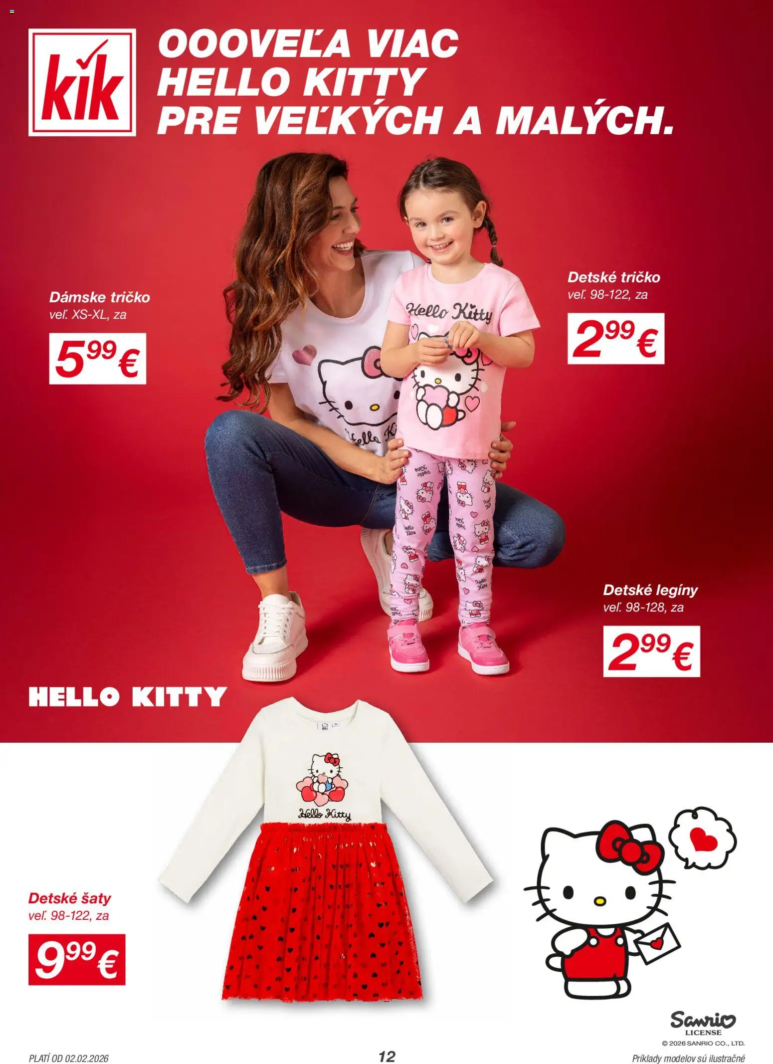Nové Kik akcie – leták je platný od 02.02.2026 | Strana: 12 | Produkty: Šaty, Tričko, Legíny