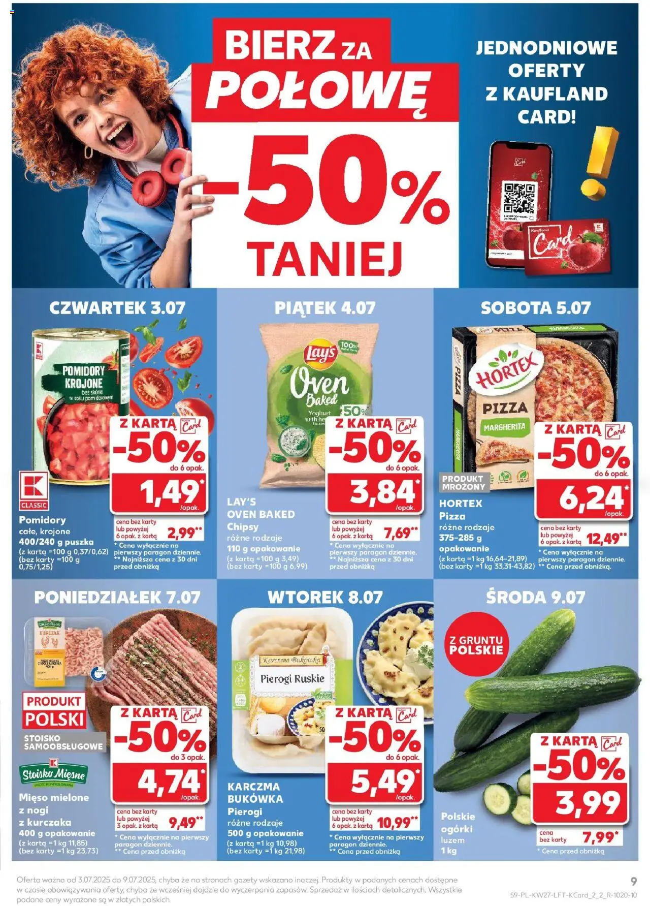Kaufland gazetka od 03.07.2025 | Strona: 9 | Produkty: Chipsy, Kurczak, Mięso mielone, Pizza