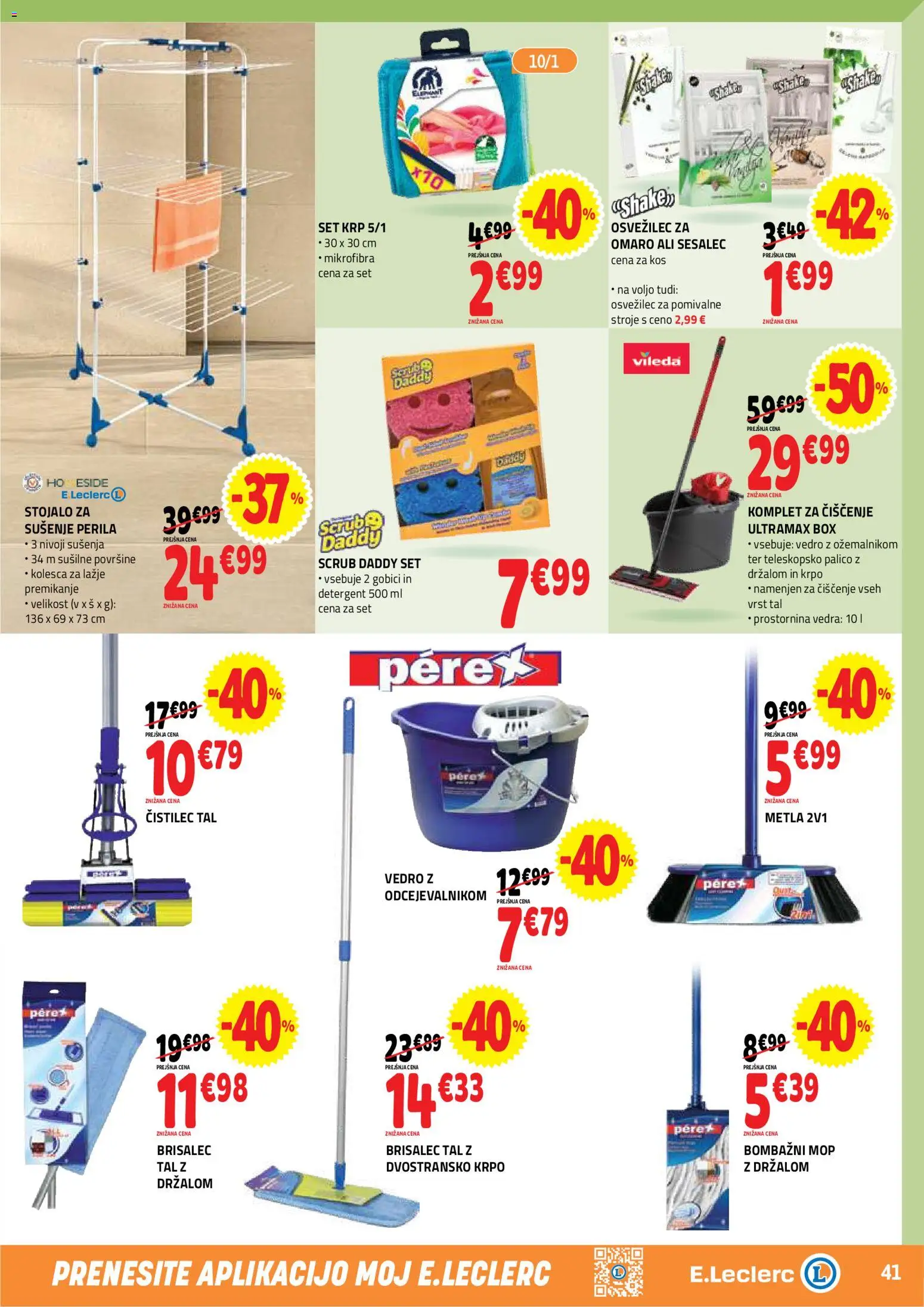 Novi E.leclerc katalog ponudbe – veljaven od 08.04.2026 | Stran: 41 | Izdelki: Sesalec, Kos, Detergent, Vedro