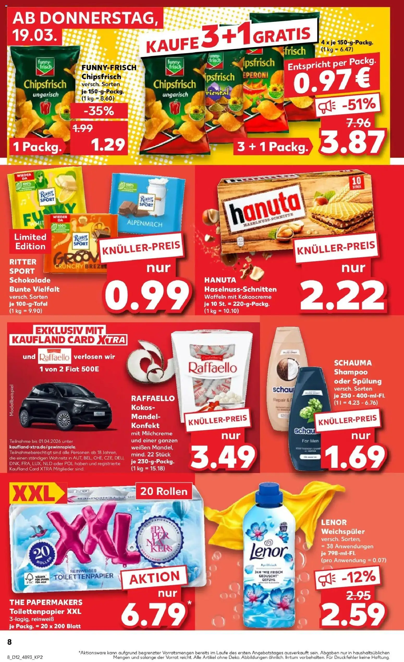 Kaufland Prospekt Rathenow	 – gültig ab 19.03.2026 | Seite: 8 | Produkte: Lenor, Raffaello, Ritter sport, Weichspüler