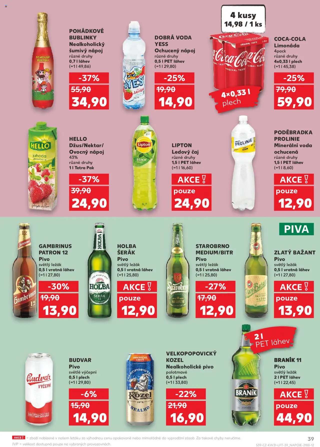 Kaufland leták - Liberec od 30.07.2025 | Strana: 39 | Produkty: Poděbradka, Zlatý Bažant, Nealkoholické pivo, Gambrinus