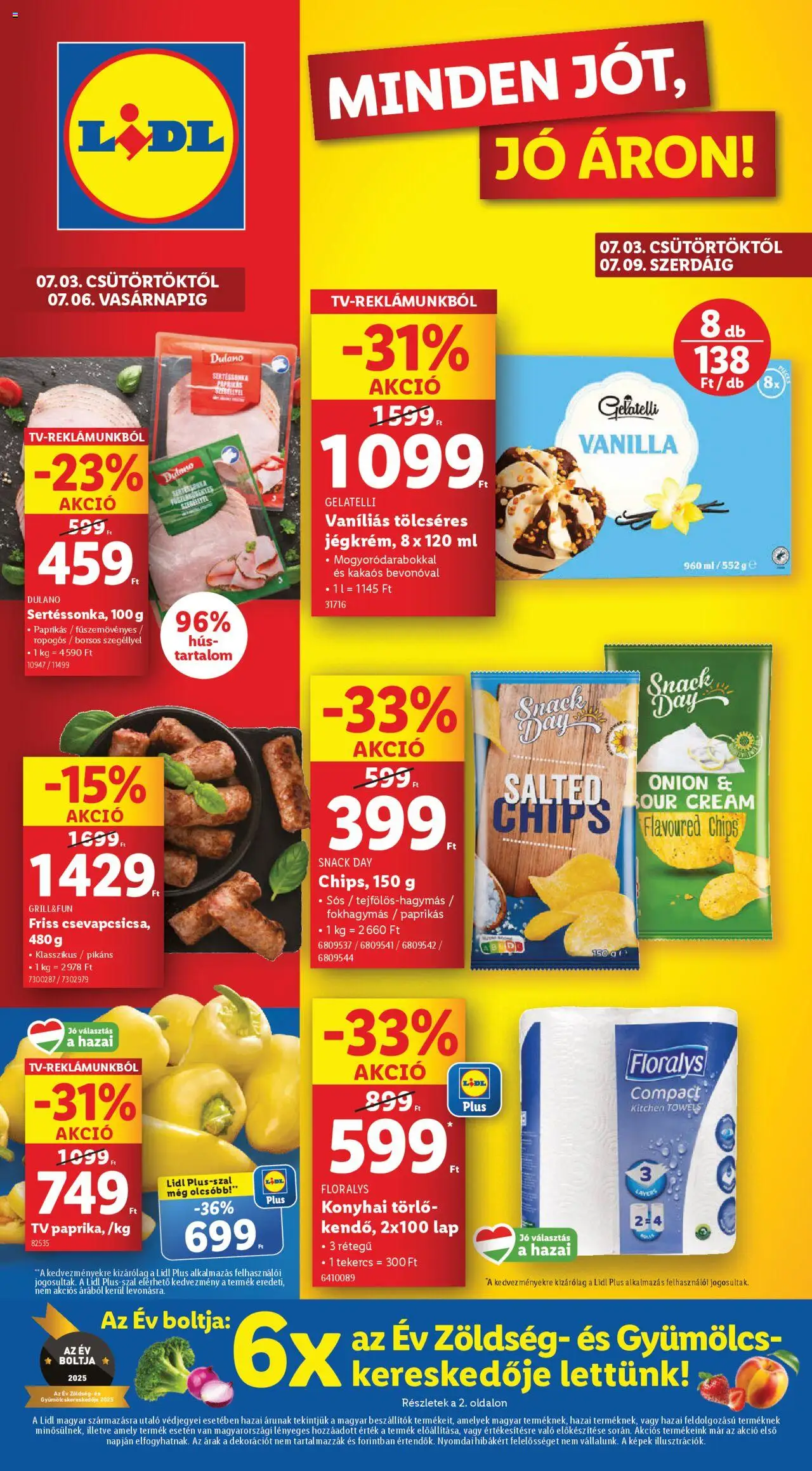 Lidl akciós ujság - amely érvényes a következő dátumtól: 03.07.2025 | Oldal: 1 | Termékek: Chips, Hús, Gyümölcs, Zöldség
