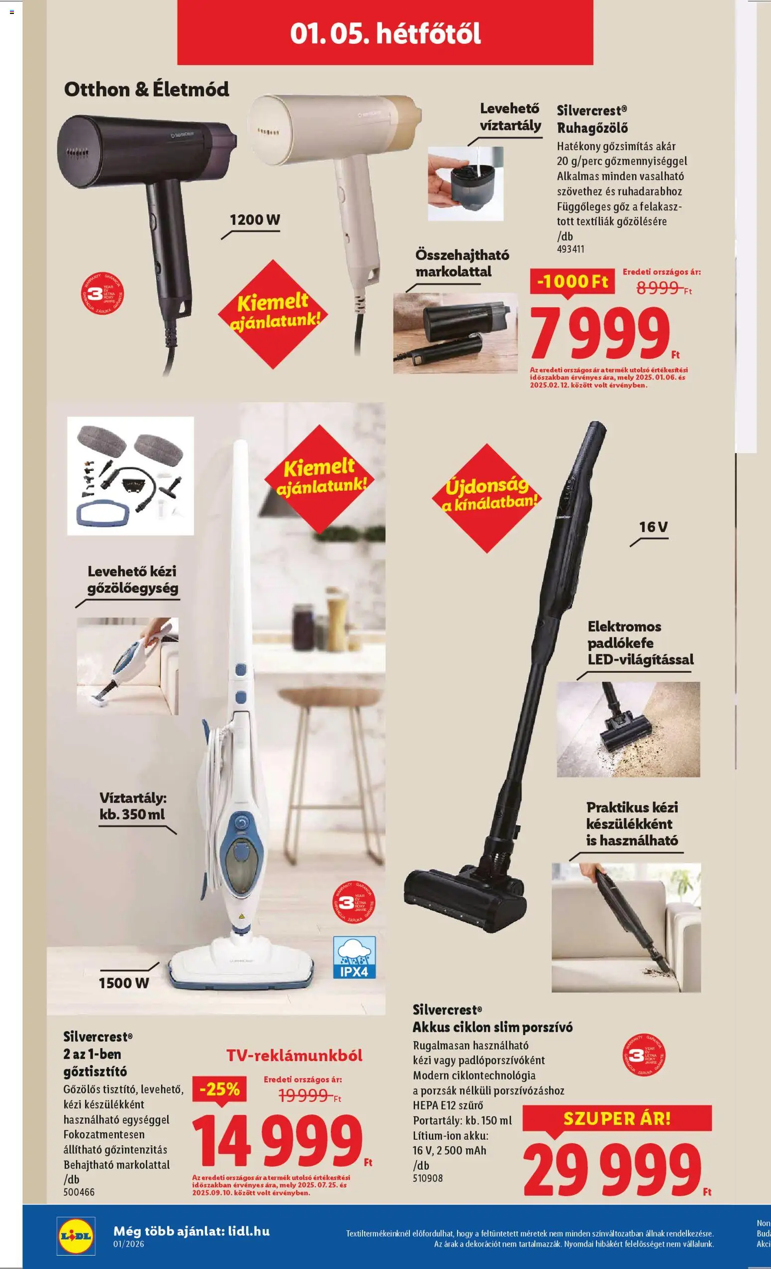Lidl akciós ujság - amely érvényes a következő dátumtól: 02.01.2026 | Oldal: 38 | Termékek: Gőztisztító, Porszívó