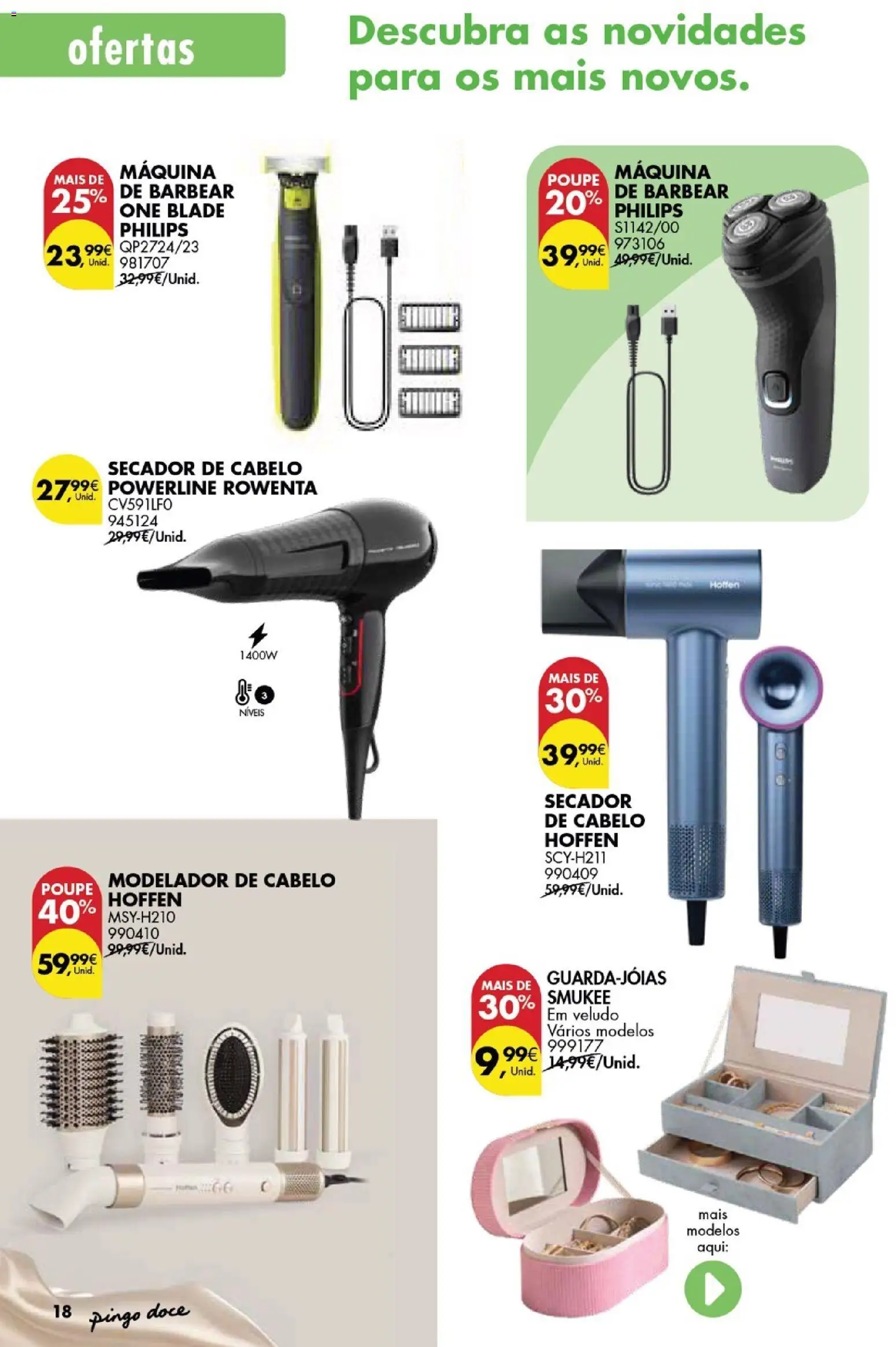 Pingo Doce folheto Bazar Páscoa │ válido de 03.03.2026 | Página: 18 | Produtos: Secador, Máquina de barbear, Secador de cabelo, Modelador de cabelo