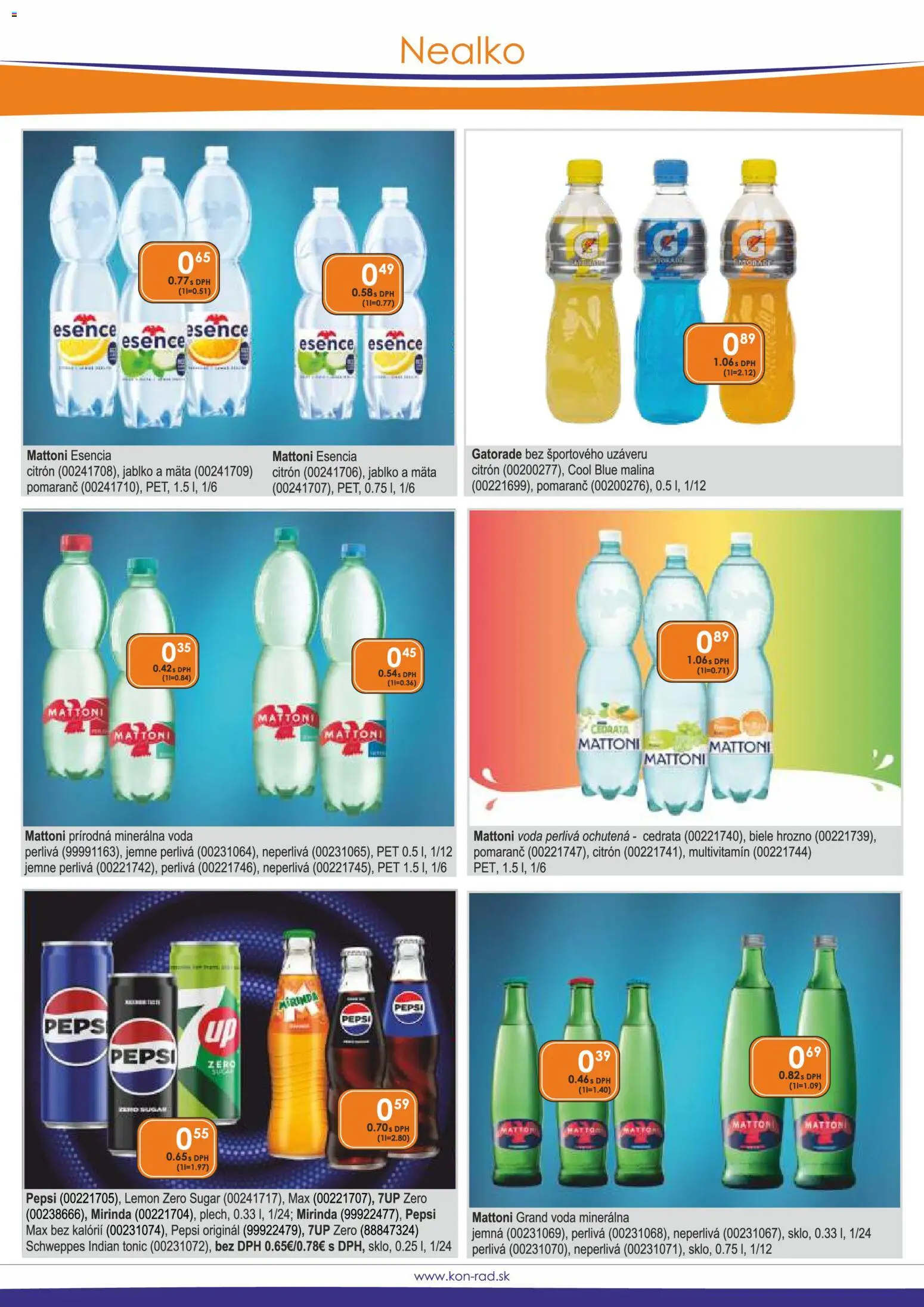 Nové KON - RAD akcie – leták je platný od 01.12.2025 | Strana: 38 | Produkty: Voda, Pepsi, Mirinda, Minerálna voda