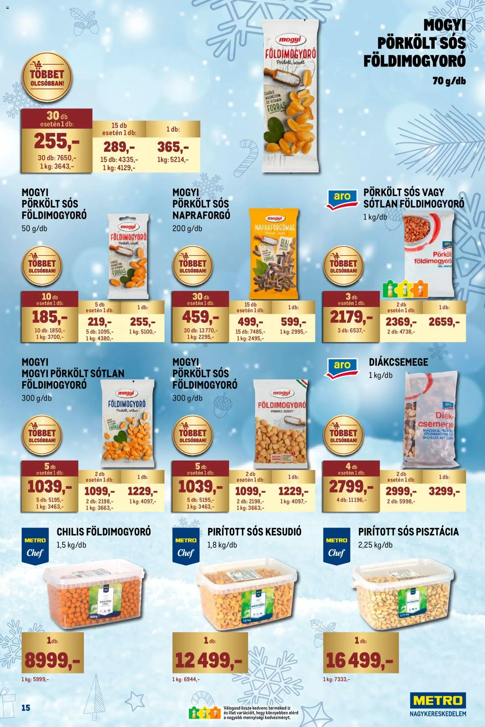 Metro akciós ujság - amely érvényes a következő dátumtól: 01.12.2025 | Oldal: 15 | Termékek: Napraforgómag, Diákcsemege, Pisztácia, Földimogyoró