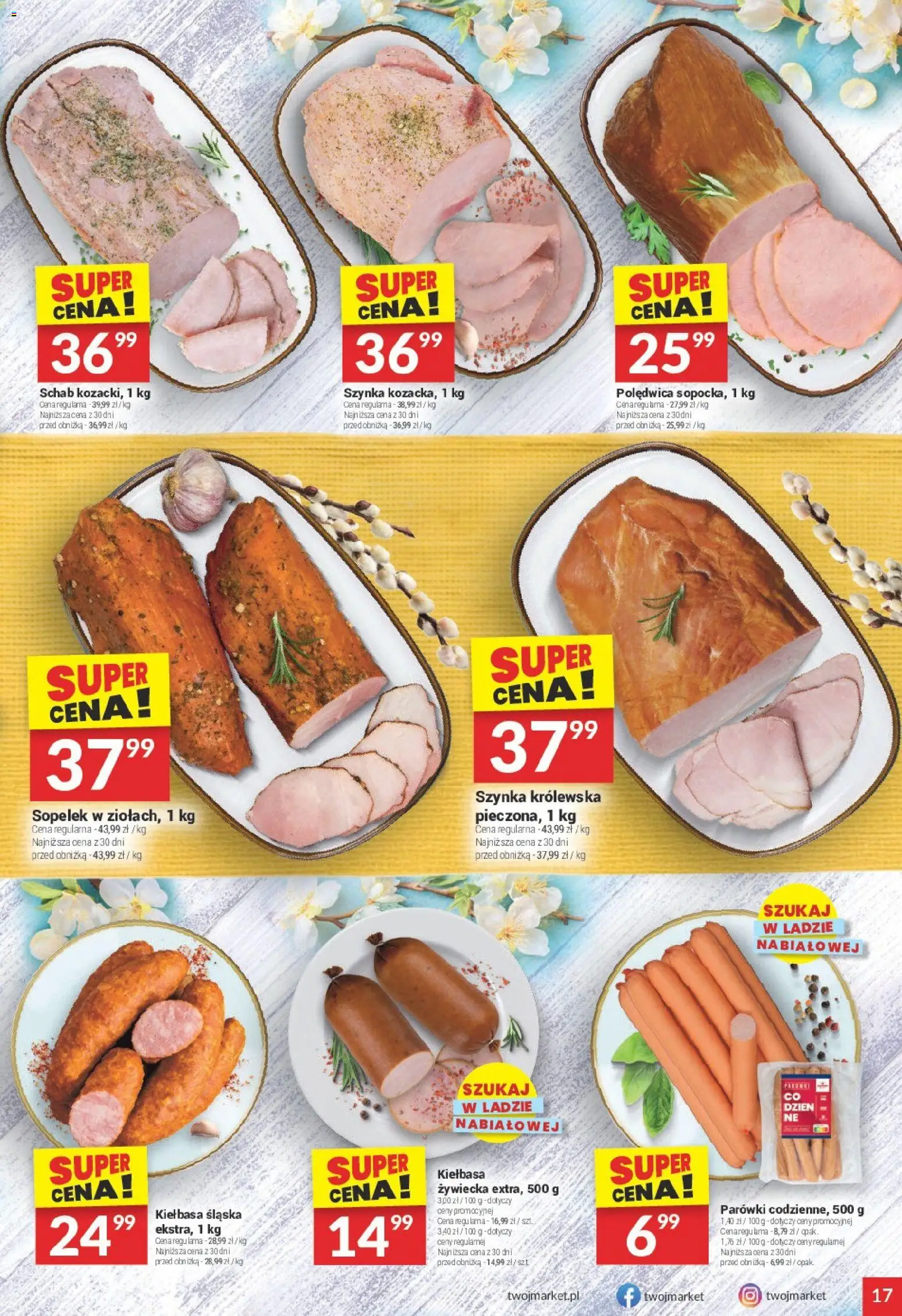 Twój Market gazetka od 01.04.2026 | Strona: 17 | Produkty: Kiełbasa, Schab, Parówki, Kiełbasa śląska
