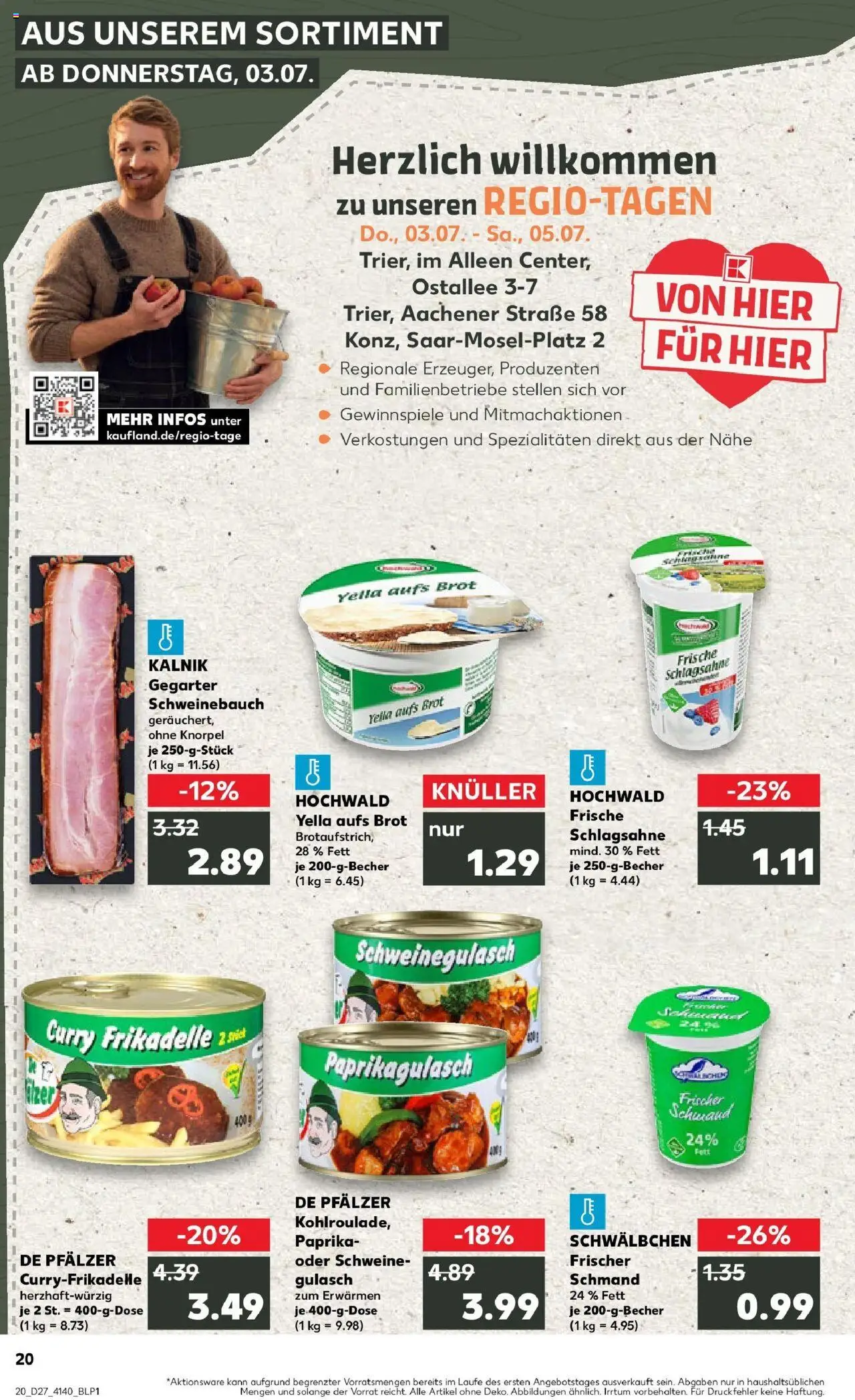 Kaufland prospekt Konz	 - gültig ab dem 03.07.2025 | Seite: 20 | Produkte: Schlagsahne, Paprika, Gulasch, Brot