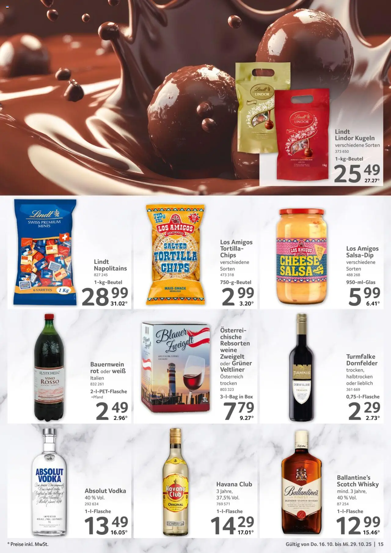 Selgros Gastronomie – gültig ab 16.10.2025 | Seite: 15 | Produkte: Havana club, Whisky, Milch, Lindt