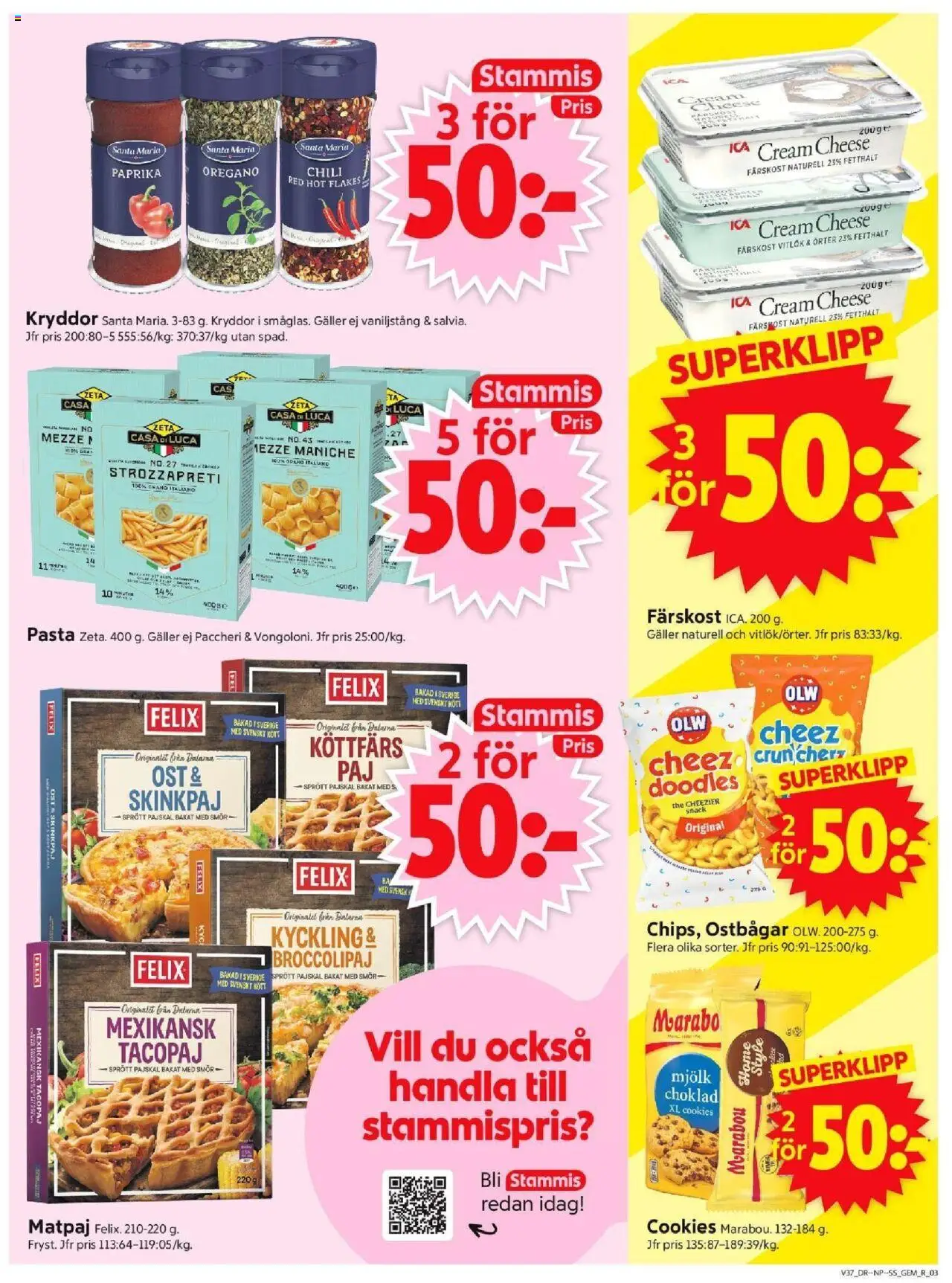 ICA Supermarket reklamblad aktuell från 08.09.2025 | Sida: 3 | Produkter: Ostbågar, Ost, Choklad, Pasta