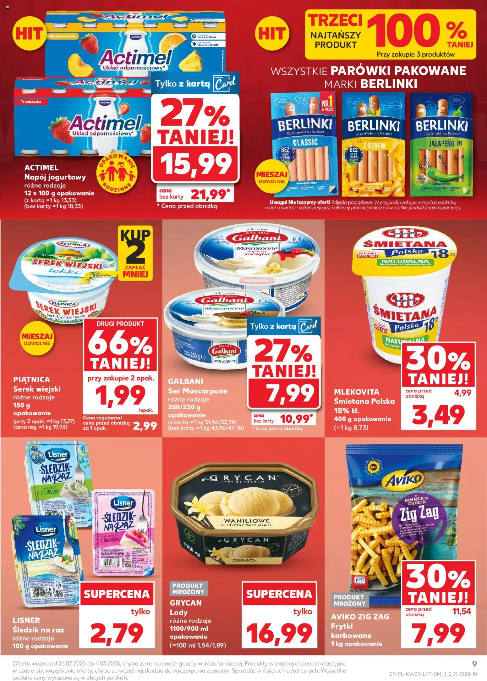 Kaufland Polsko leták od 26.02.2026 | Strana: 9 | Produkty: Actimel, Karty, Mascarpone