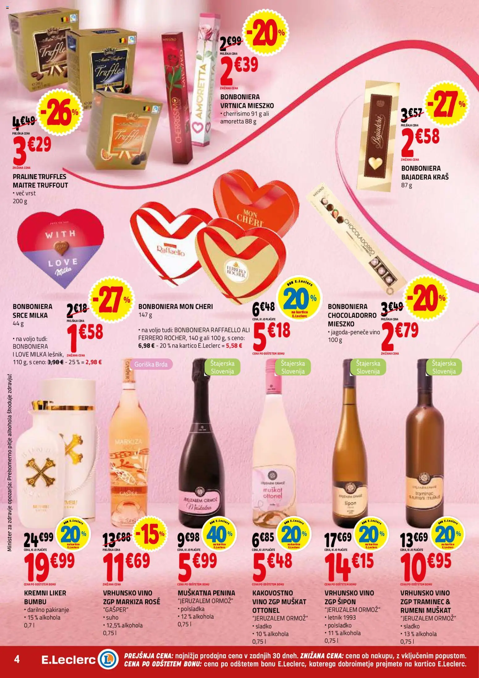 Novi E.leclerc katalog ponudbe – veljaven od 04.02.2026 | Stran: 4 | Izdelki: Markiza, Penina, Bonboniera, Vino