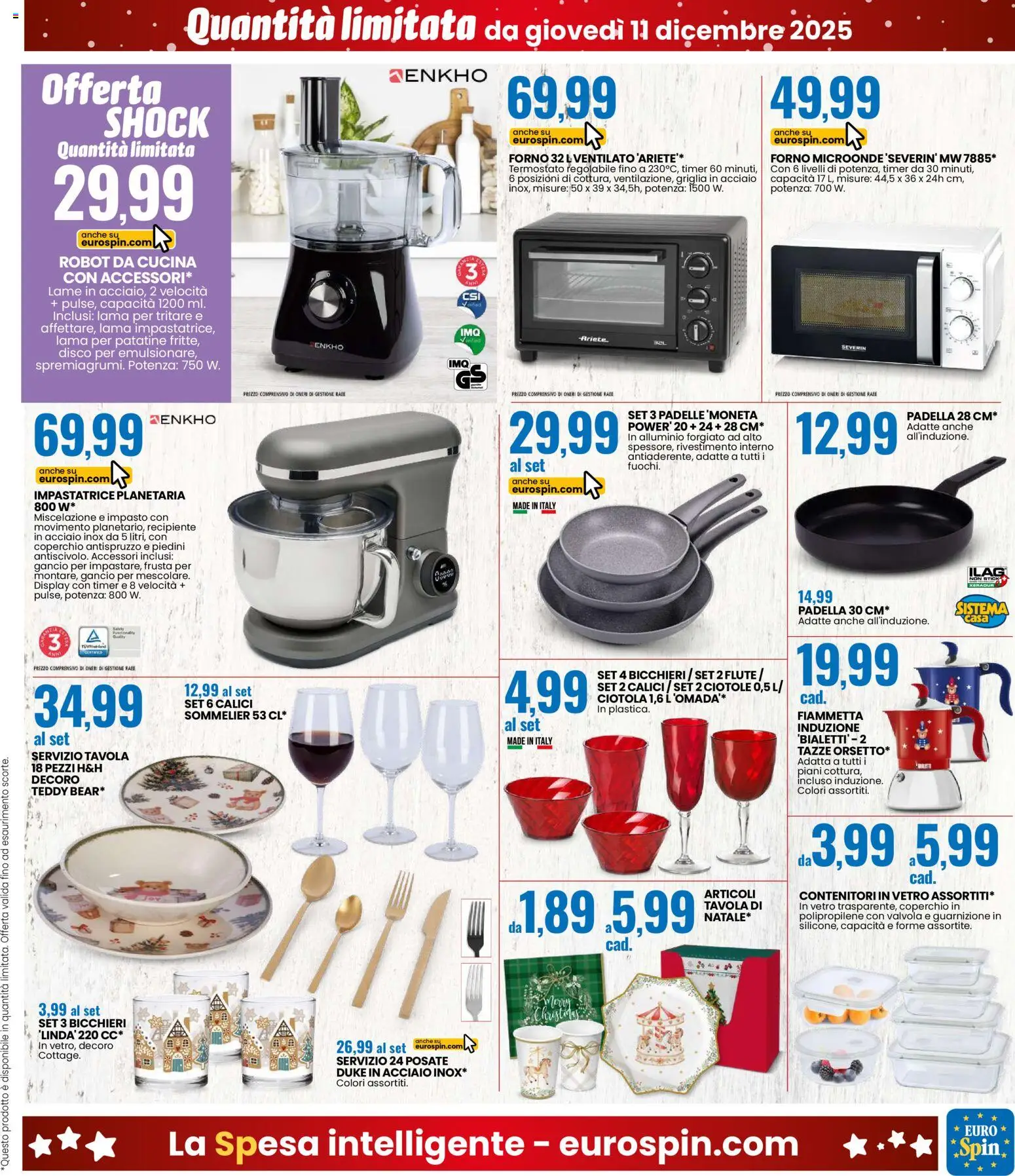 Volantino Eurospin del 11.12.2025 | Pagina: 15 | Prodotti: Microonde, Padella, Alluminio, Robot da cucina
