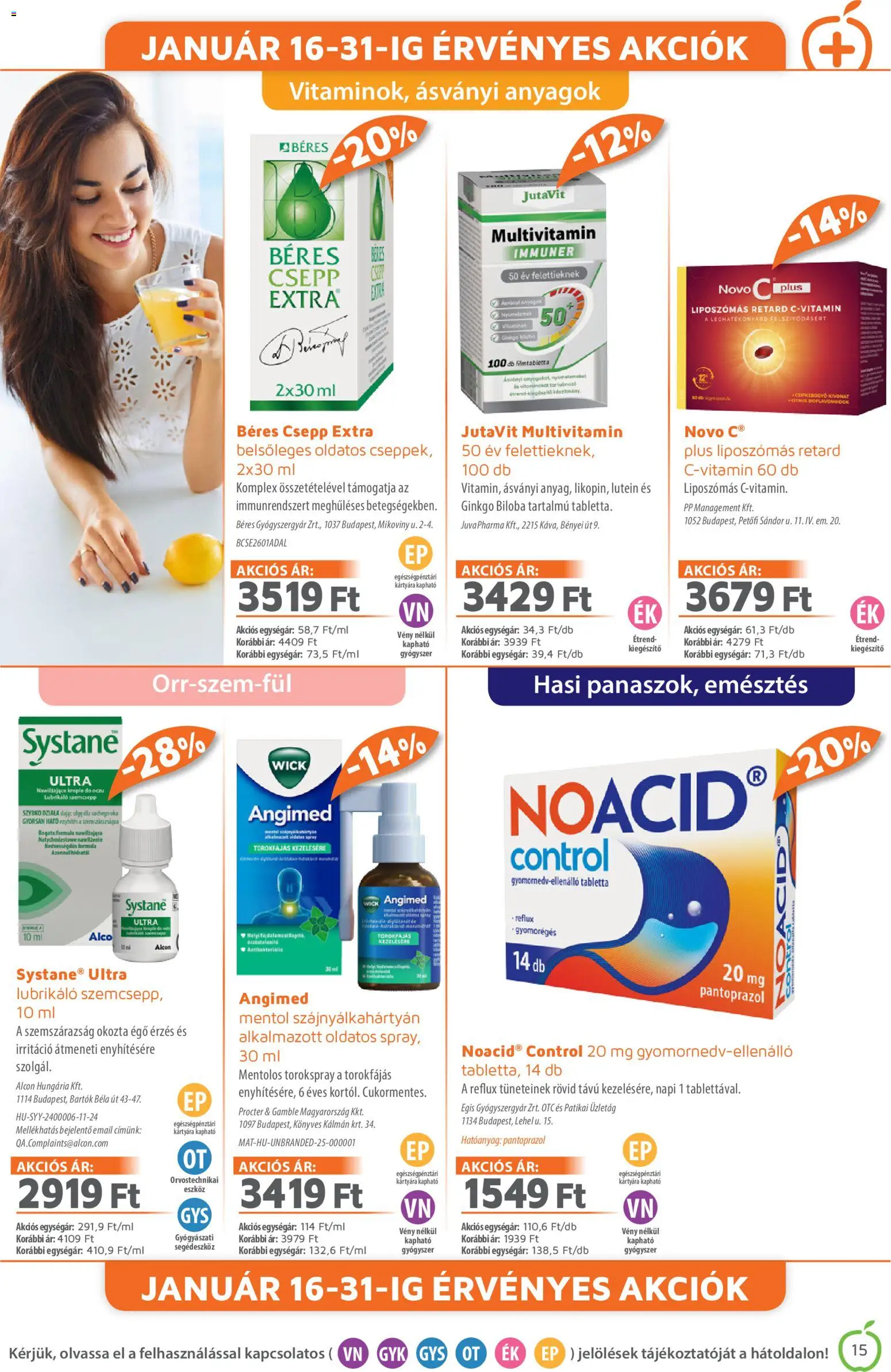 Alma Gyógyszertárak akciós ujság - amely érvényes a következő dátumtól: 01.01.2026 | Oldal: 15 | Termékek: Béres csepp, Ginkgo biloba, Multivitamin