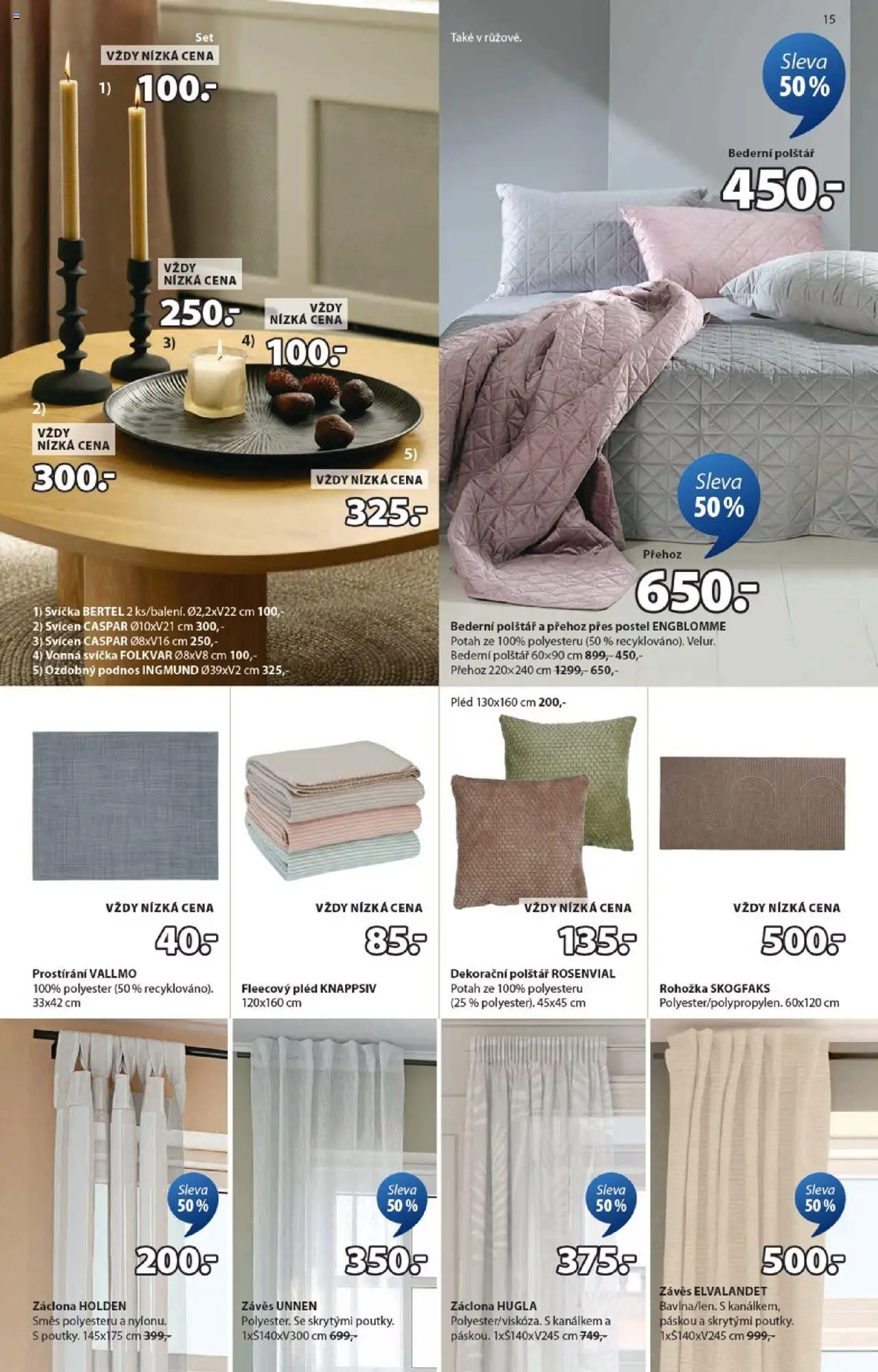 JYSK leták od 20.10.2025 | Strana: 15 | Produkty: Závěs, Postel, Polštář, Rohožka
