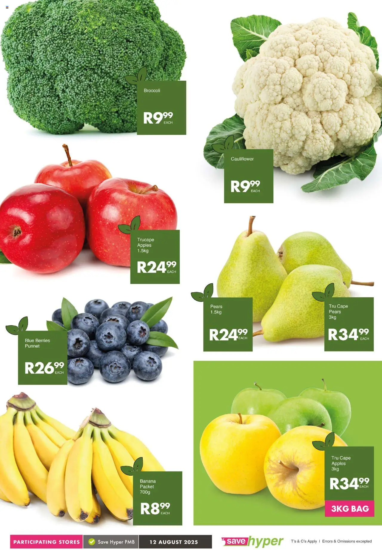 Save Market Day │ valid from 12.08.2025 | Page: 8 | Products: Pears, Cauliflower, Bag, Peach