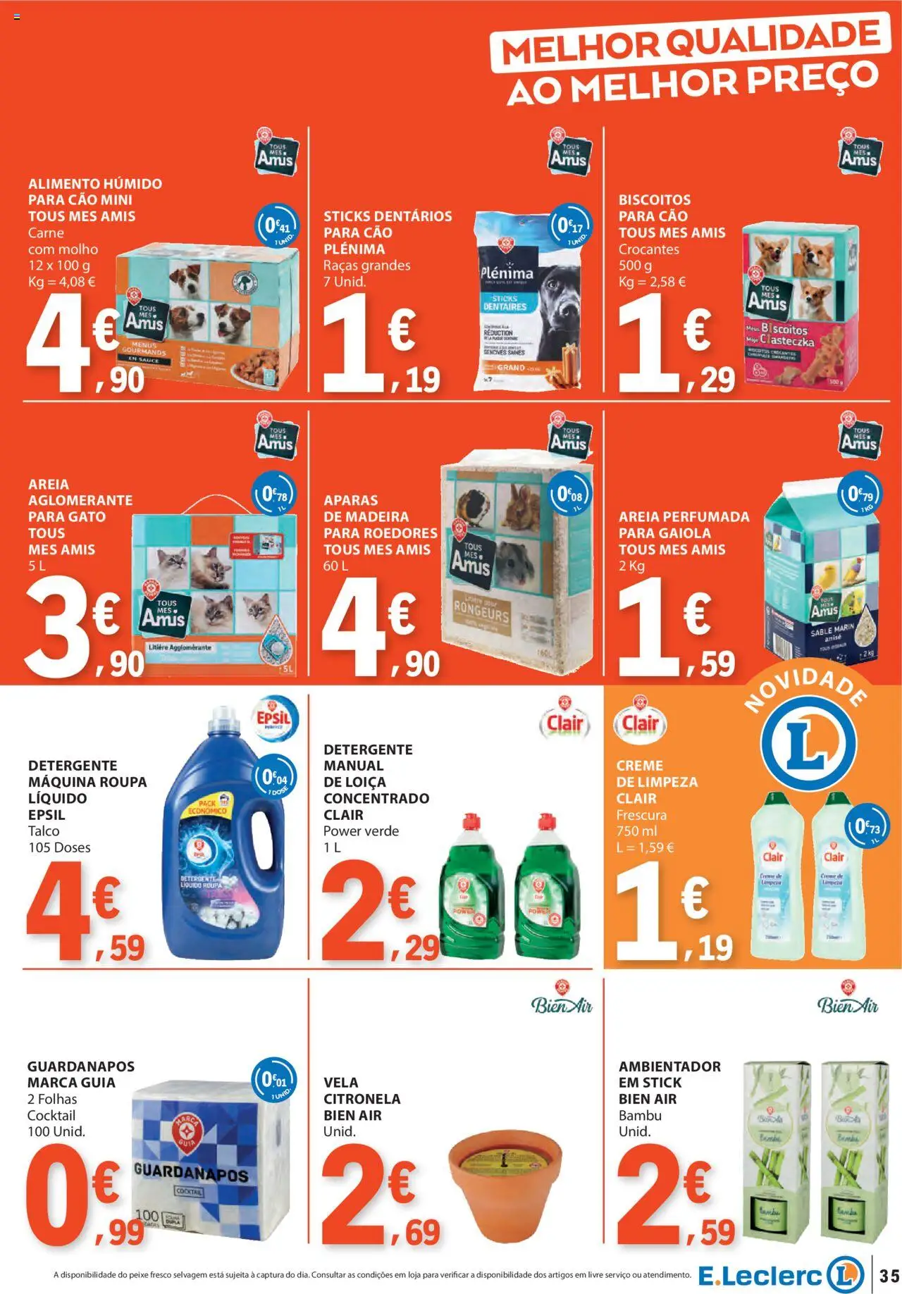 E.Leclerc folheto │ válido de 11.09.2025 | Página: 35 | Produtos: Detergente, Peixe, Creme, Biscoitos