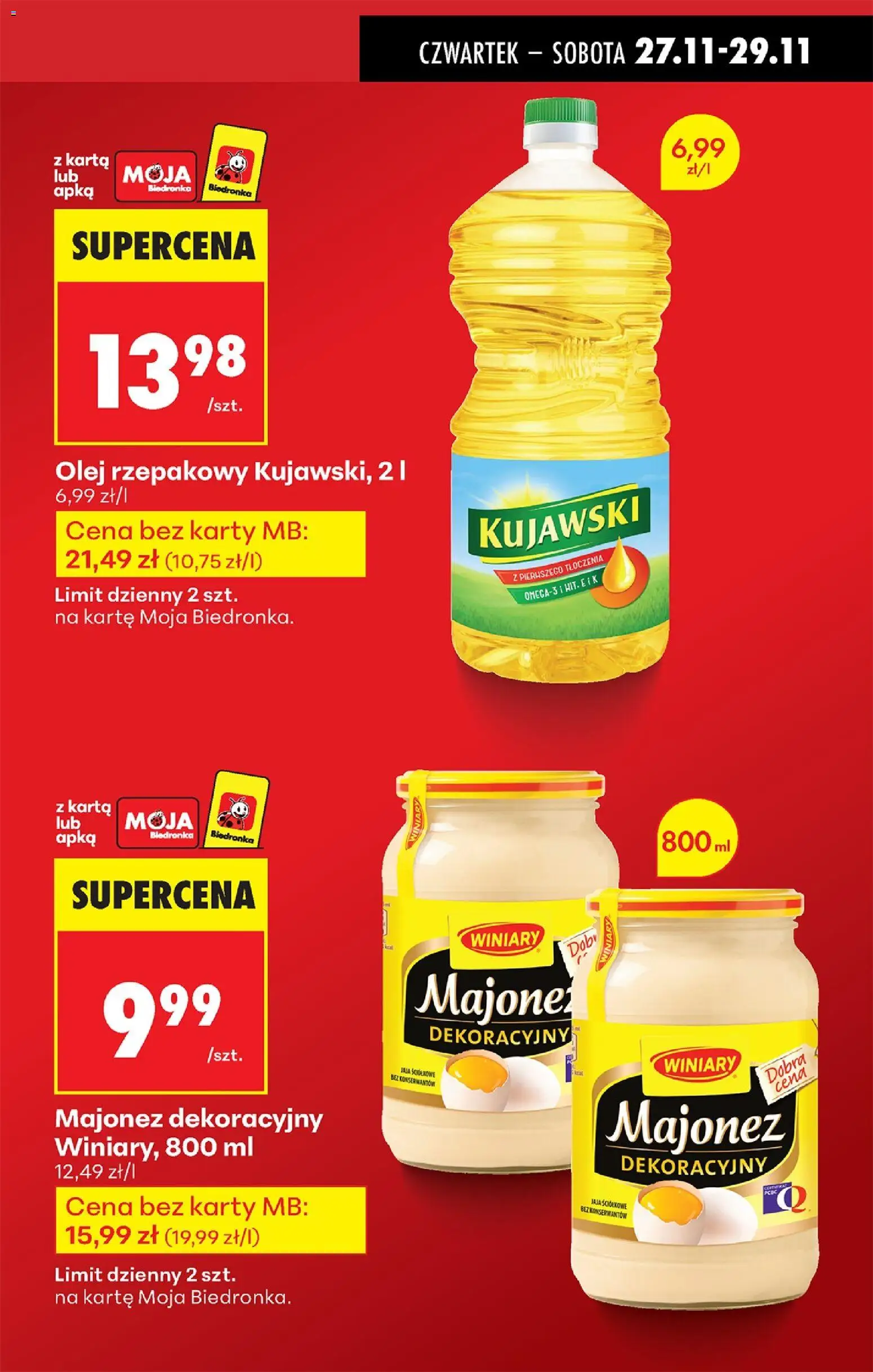 Biedronka Black Friday od 27.11.2025 | Strona: 11 | Produkty: Karta, Olej rzepakowy, Olej, Majonez