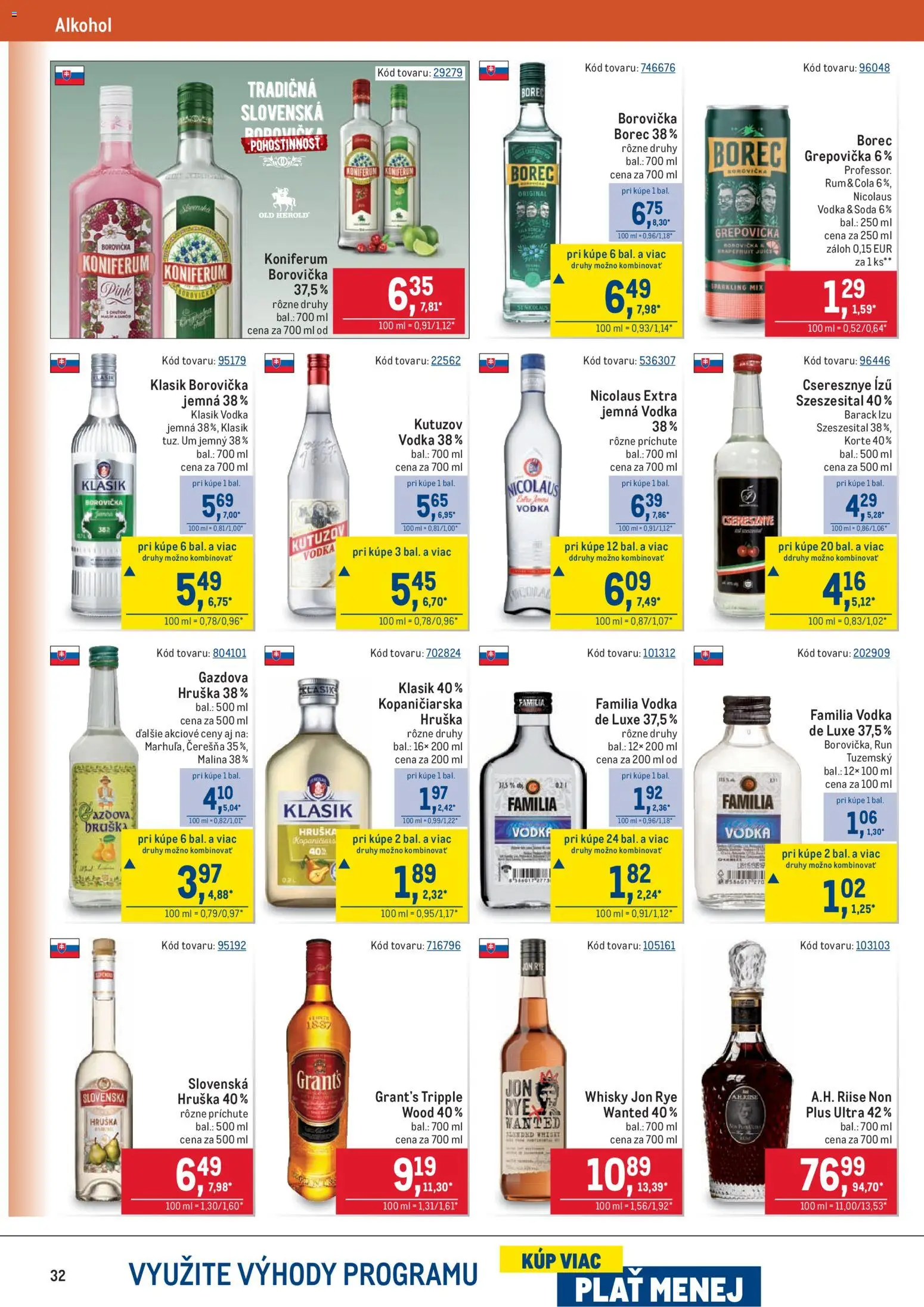 Nové Metro akcie – leták je platný od 14.01.2026 | Strana: 32 | Produkty: Vodka, Alkohol, Cola, Rum