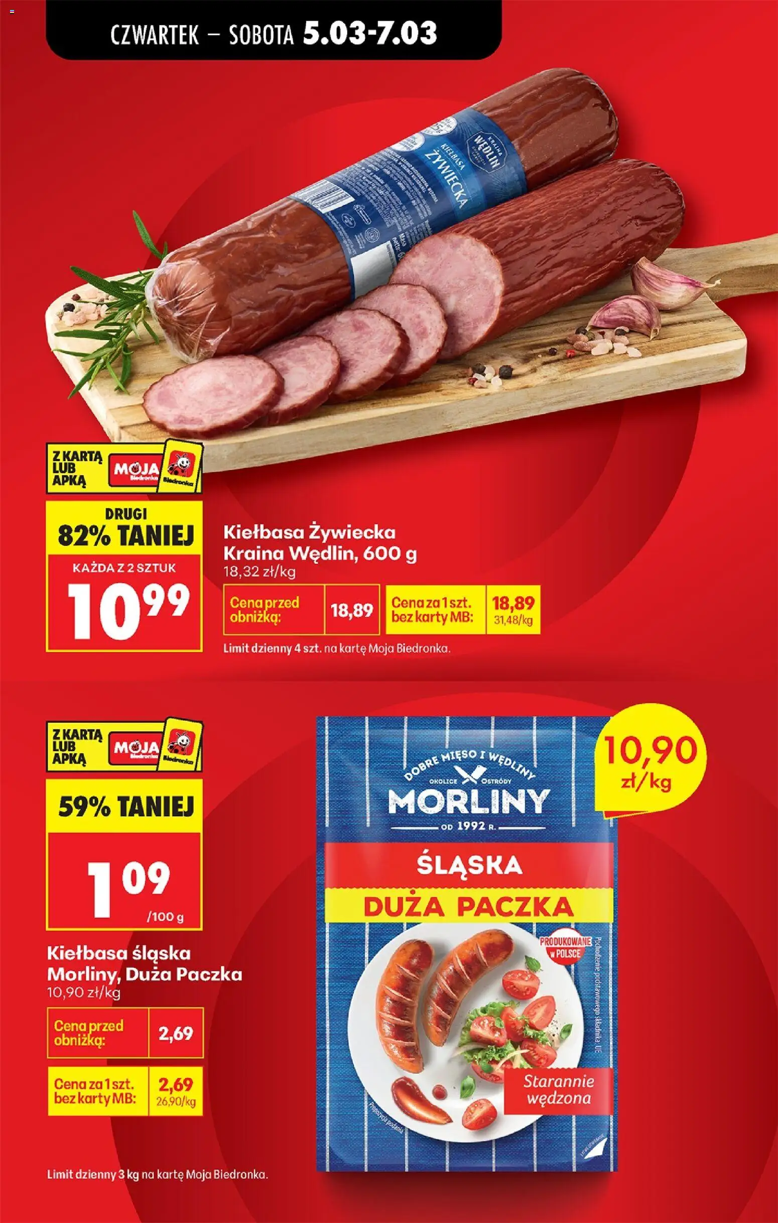 Biedronka gazetka od czwartku od 05.03.2026 | Strona: 19 | Produkty: Kiełbasa, Karta, Kiełbasa śląska