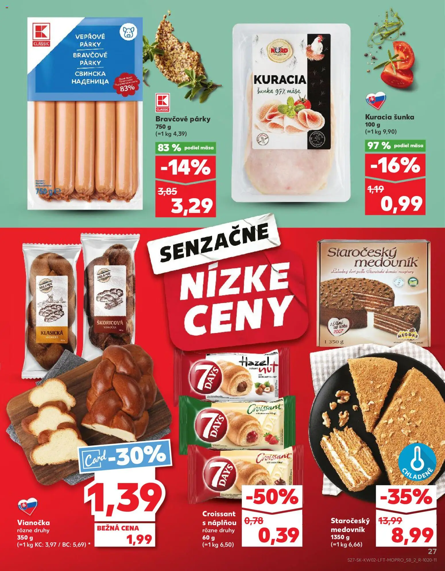 Nové Kaufland akcie – leták je platný od 08.01.2026 | Strana: 27 | Produkty: Šunka, Croissant, Vianočka, Párky