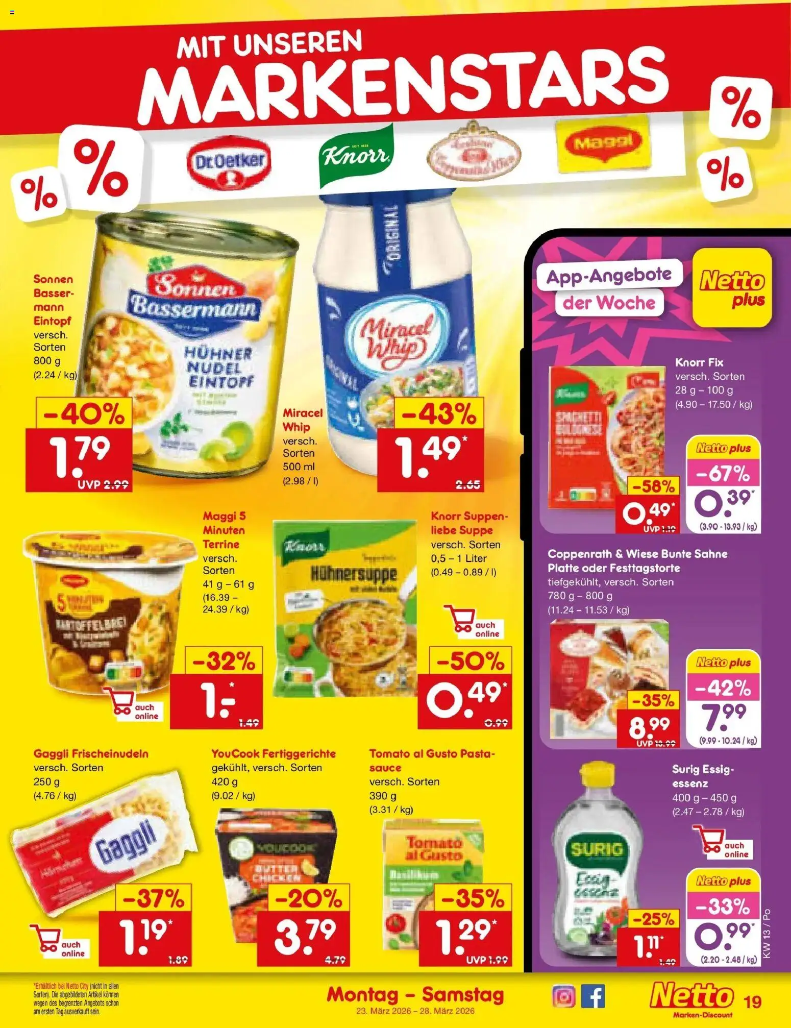 Netto Marken-Discount Prospekt Regensburg	 – gültig ab 23.03.2026 | Seite: 19 | Produkte: Maggi, Knorr, Fertiggerichte, Sahne