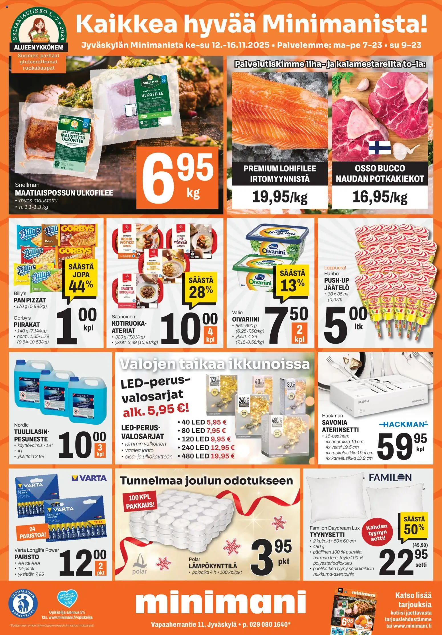 Minimani Tarjoukset - Jyväskylä – voimassa 12.11.2025 alkaen | Sivu: 1 | Tuotteet: Tyynysetti, Haarukka, Kerma, Jäätelö