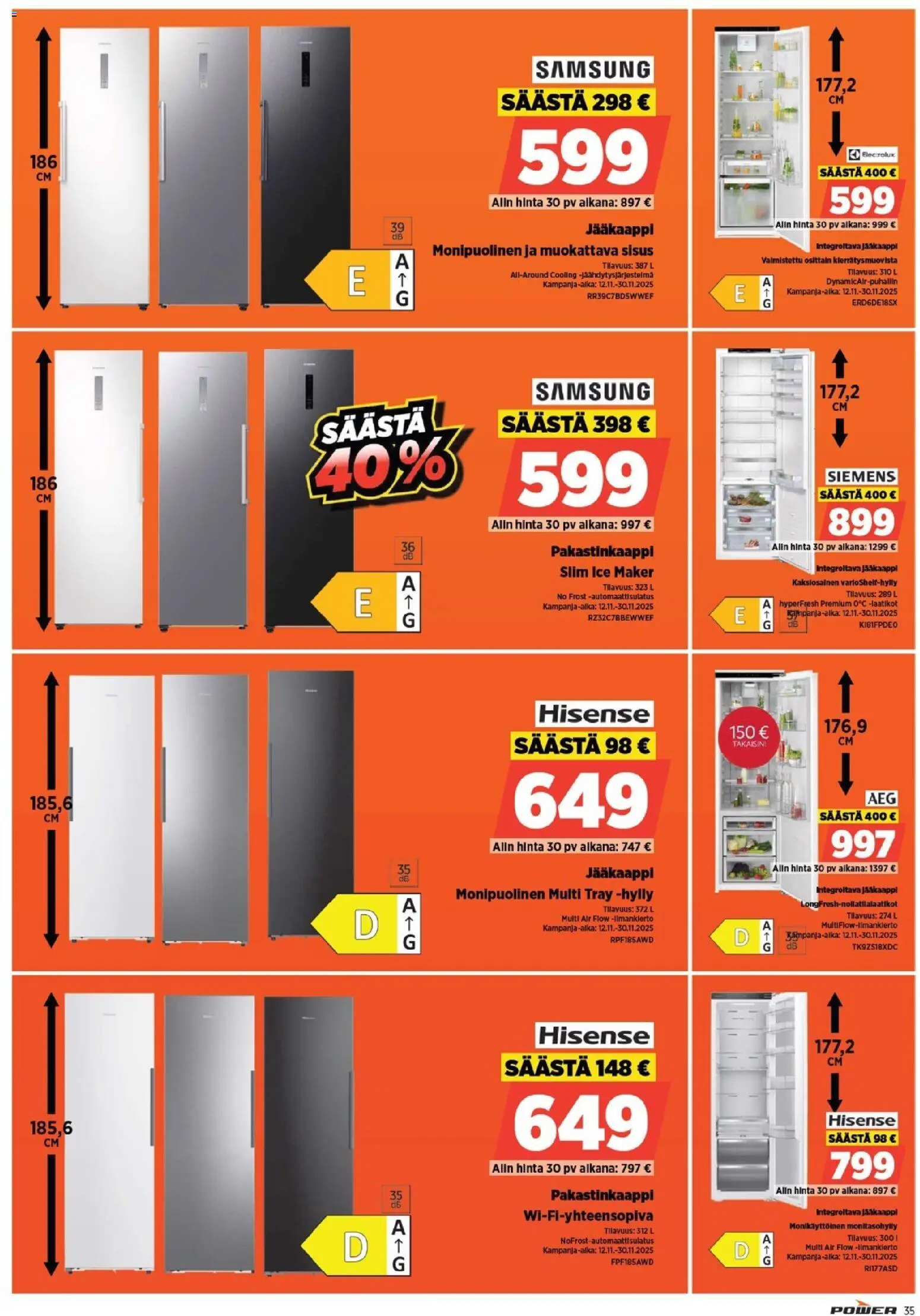 Power - Black Friday – voimassa 12.11.2025 alkaen | Sivu: 35 | Tuotteet: Jääkaappi, Hylly, Pakastinkaappi