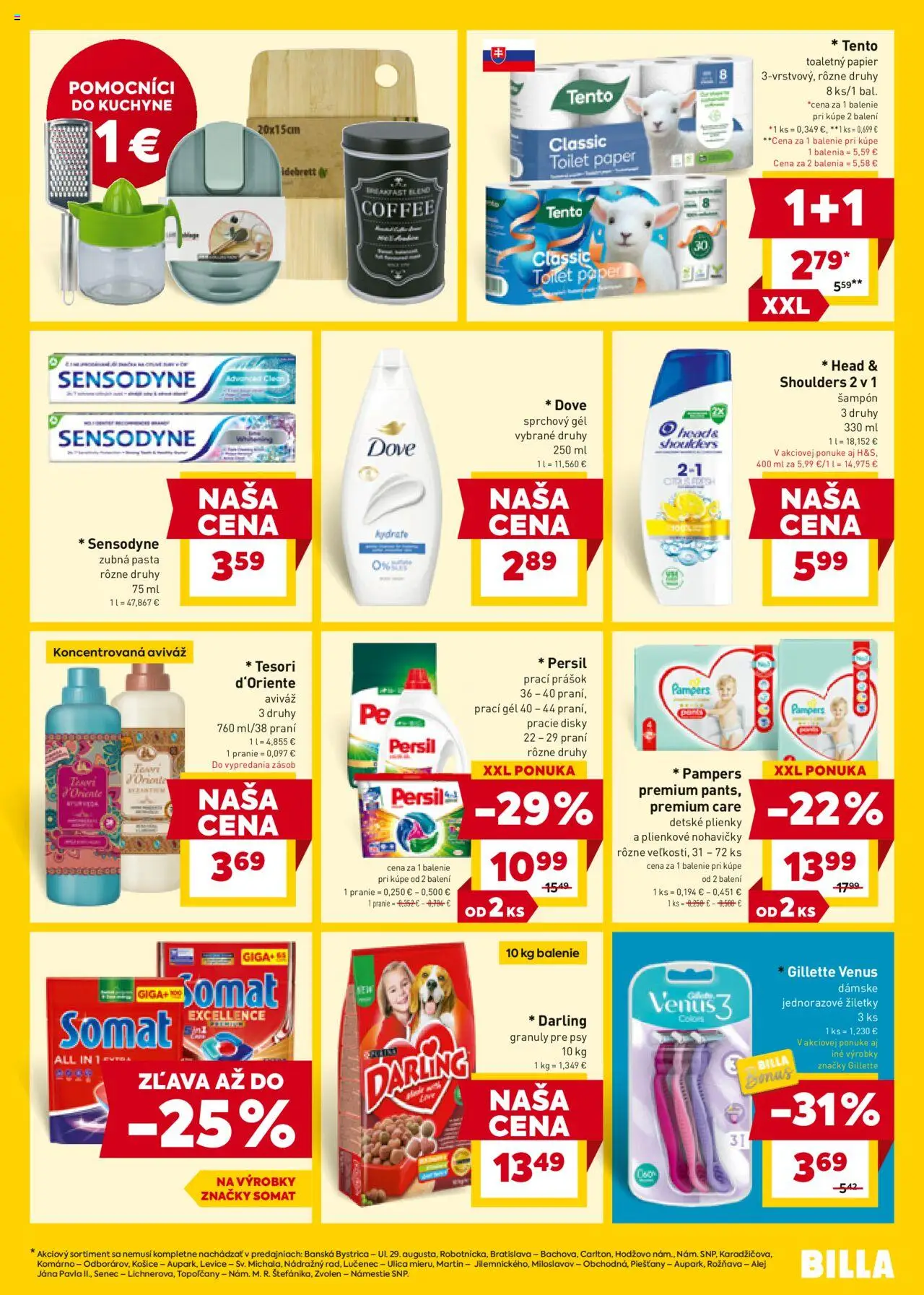 Nové Billa akcie – leták je platný od 24.09.2025 | Strana: 19 | Produkty: Toaletný papier, Sprchový gél, Plienky, Pampers