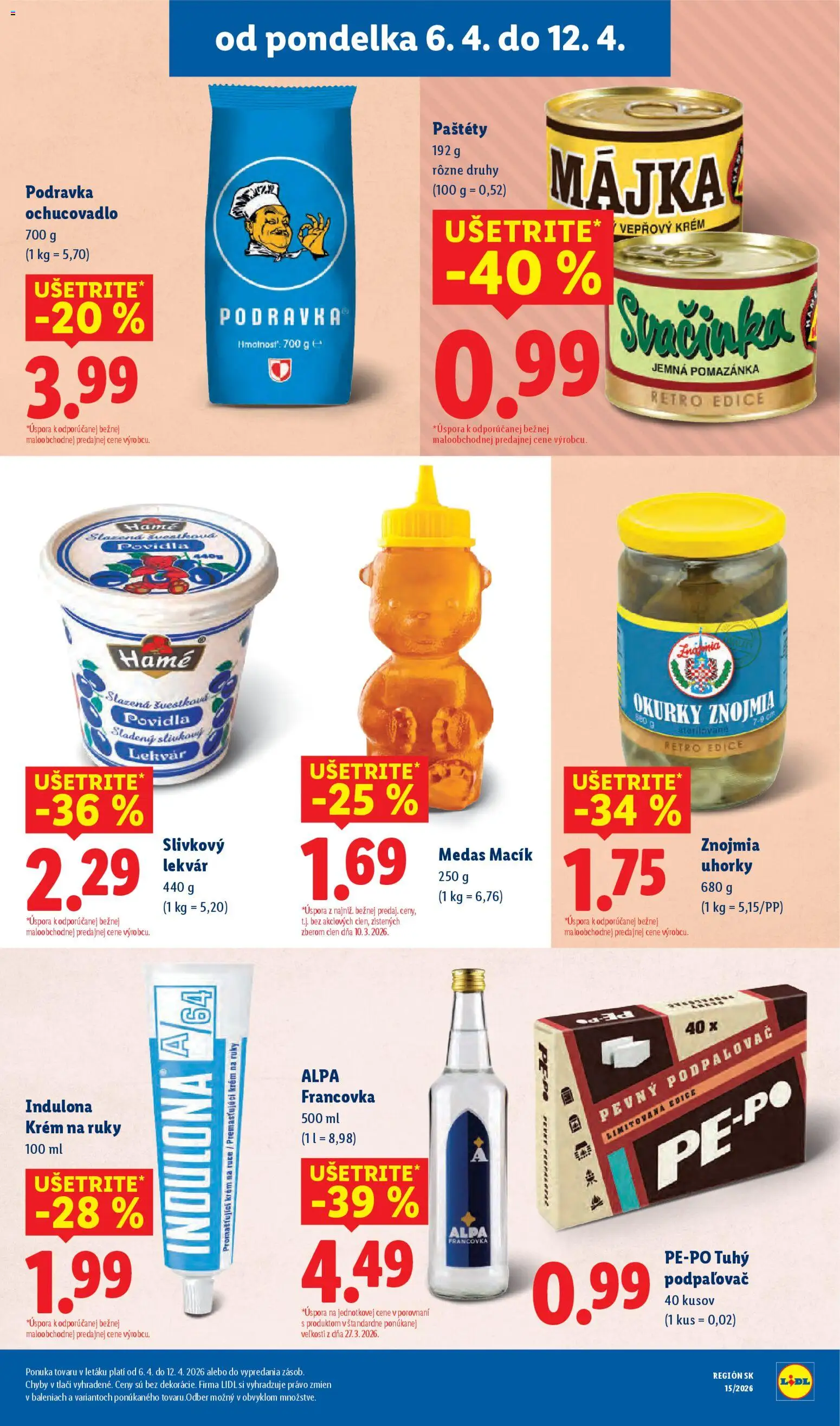 Nové Lidl akcie – leták je platný od 06.04.2026 | Strana: 30 | Produkty: Krém na ruky, Alpa, Indulona, Uhorky