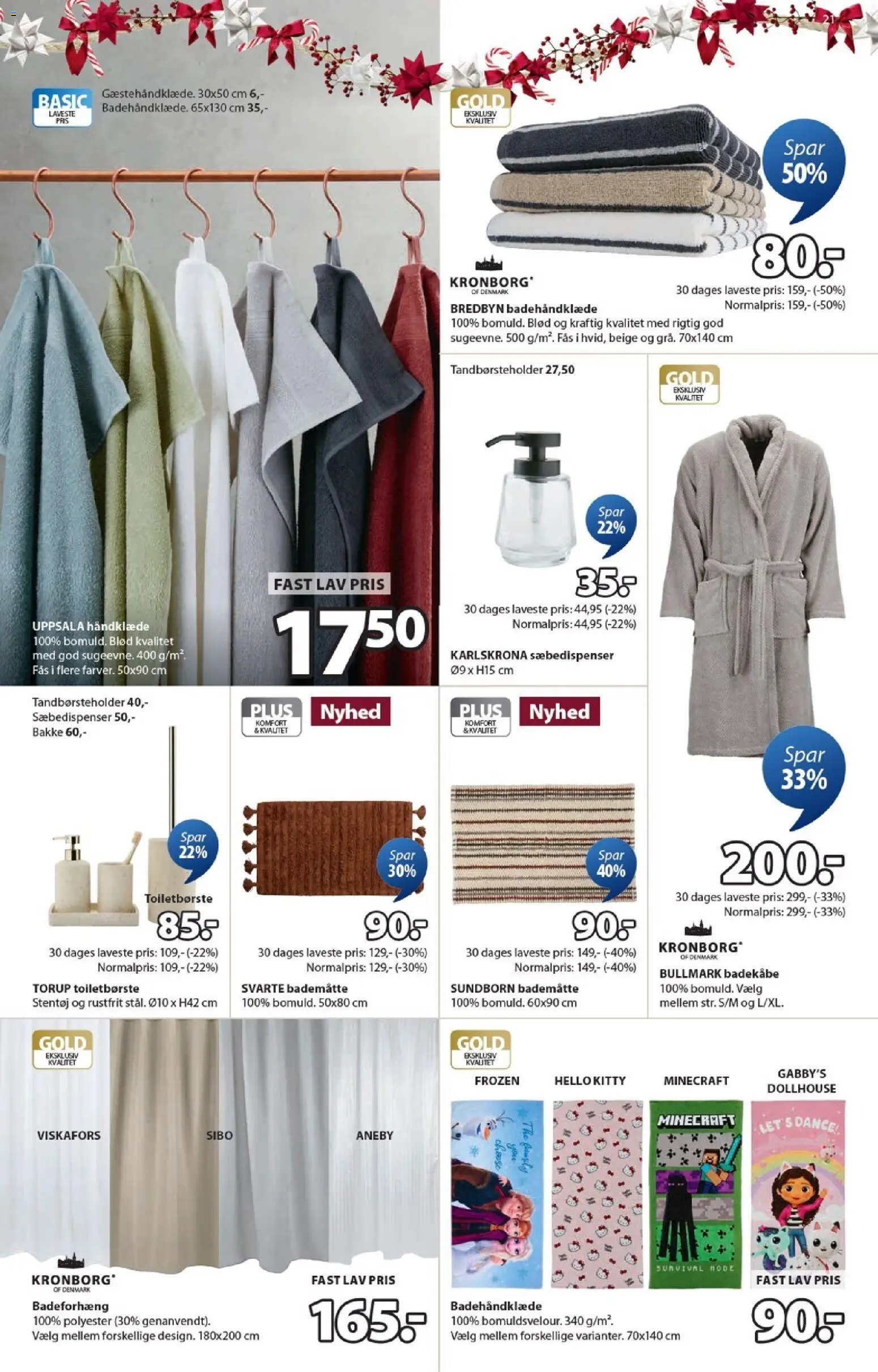 JYSK tilbudsavis – gyldig fra 24.10.2025 | Side: 21 | Produkter: Håndklæde, Badekåbe, Badeforhæng, Bademåtte