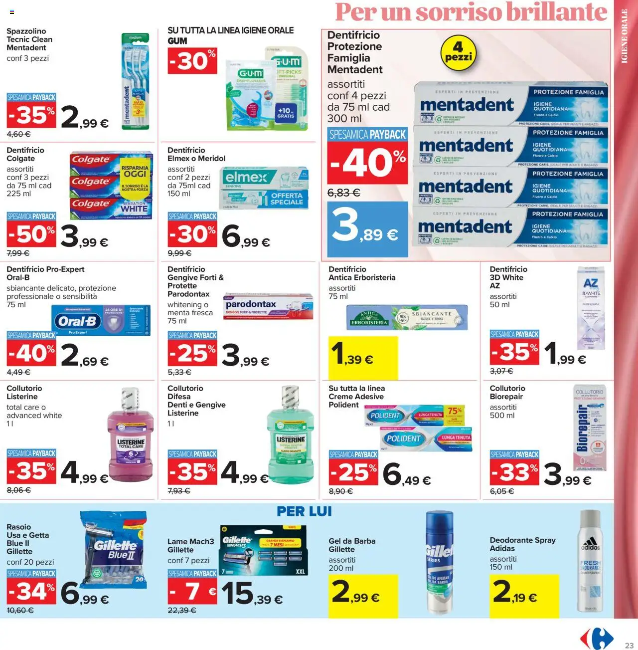 Volantino Carrefour del 15.09.2025 | Pagina: 23 | Prodotti: Deodorante, Dentifricio, Spazzolino, Menta