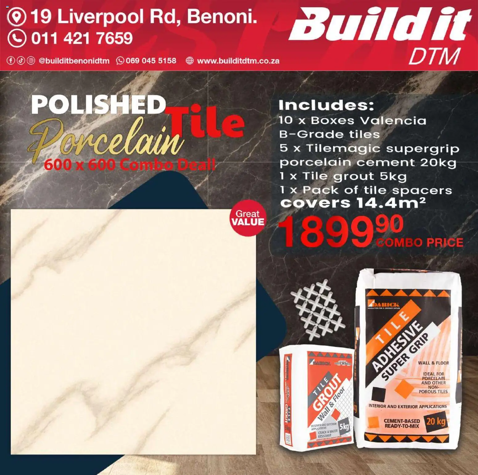 New Build It catalogue – valid from 19.03.2026 | Page: 1 | Products: Tile grout, Adhesive, Water, Cement