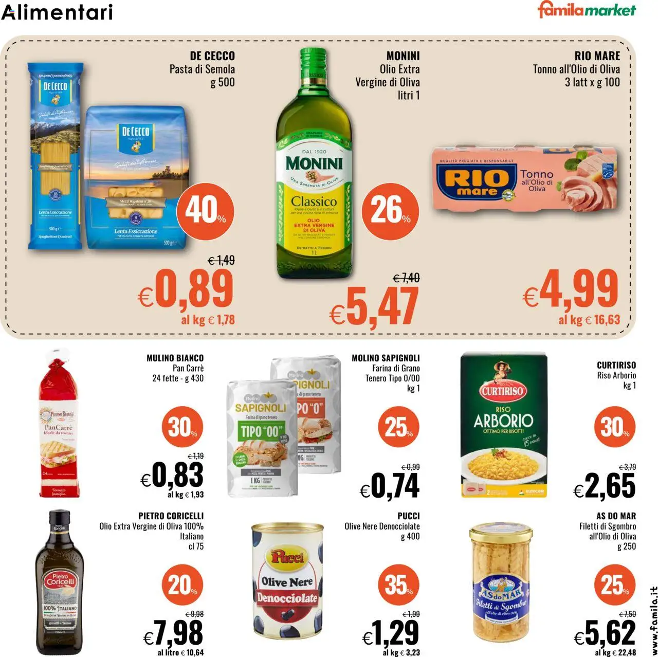 Volantino Famila del 02.10.2025 | Pagina: 11 | Prodotti: Olive, Farina, Olio extra vergine, Sgombro