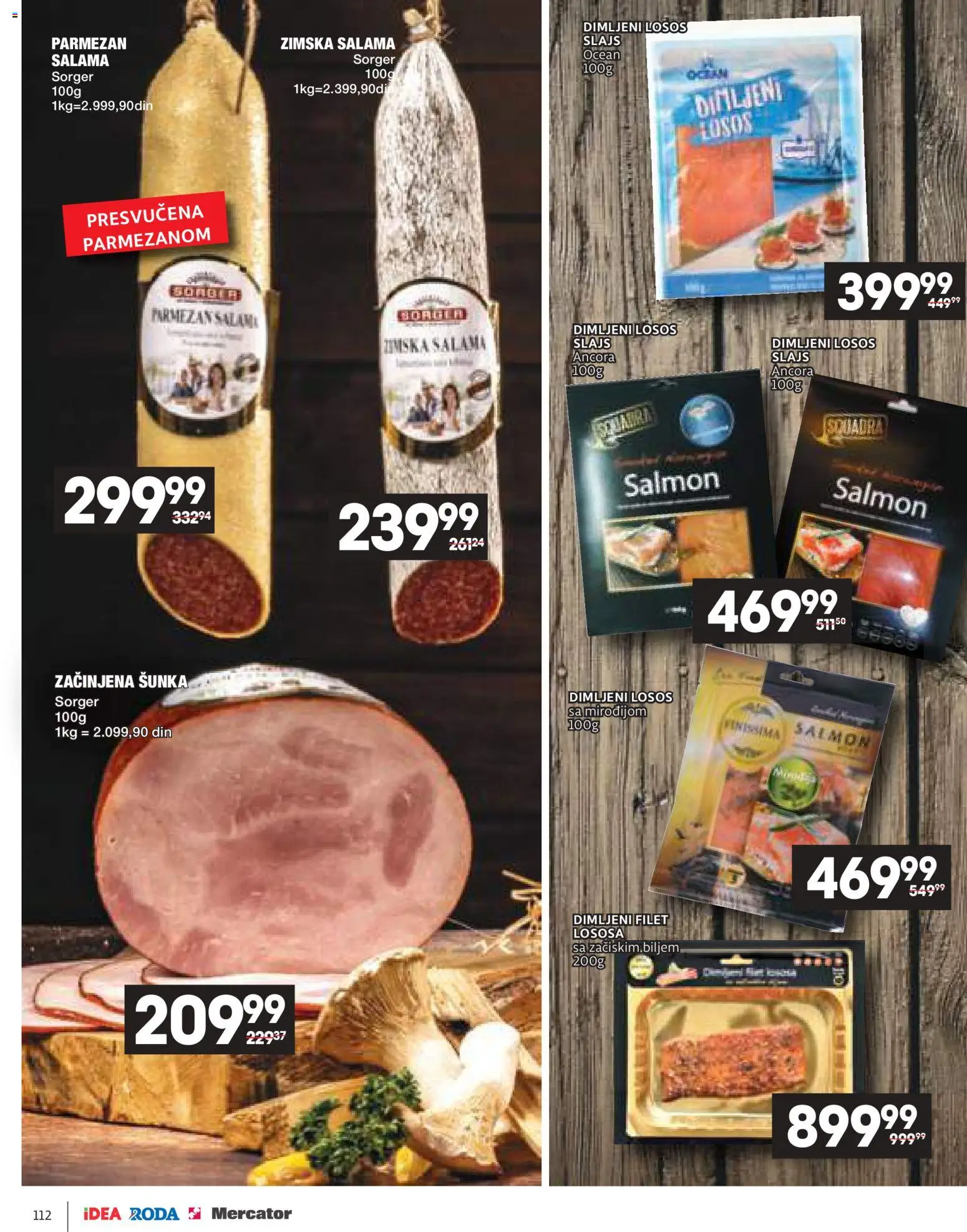Idea katalog - važi od 11.12.2025 | Strana: 112 | Proizvode: Losos, Salama, Šunka, Parmezan