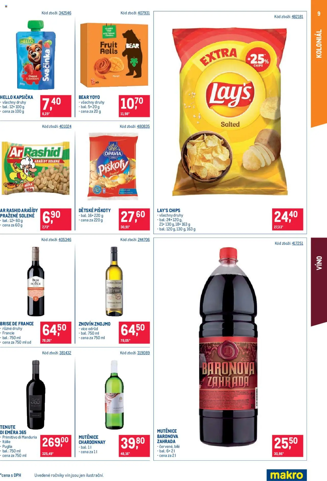 Makro leták - Maloobchod od 08.10.2025 | Strana: 9 | Produkty: Dětské piškoty, Víno, Piškoty, Arašídy