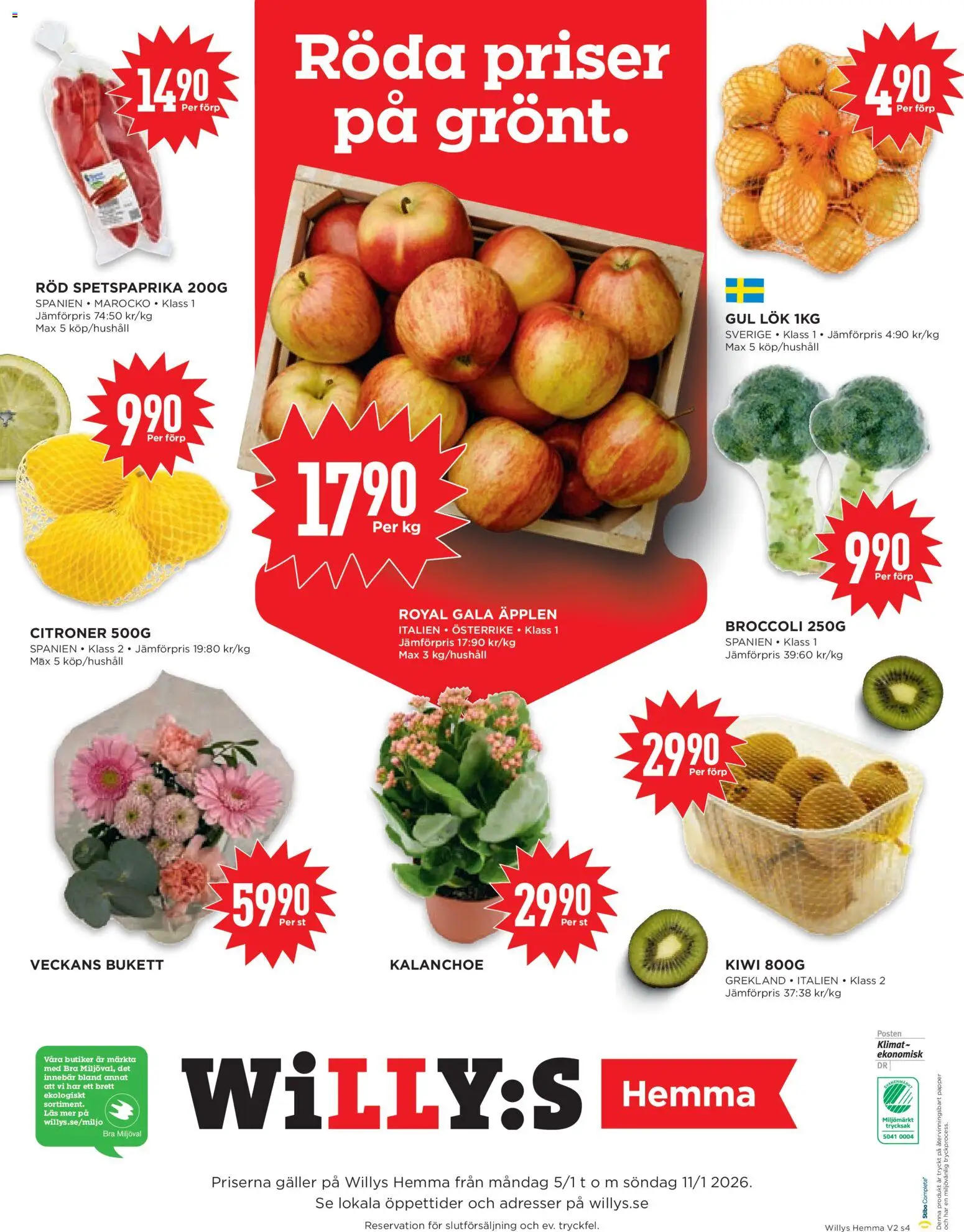 Willys reklamblad aktuell från 05.01.2026 | Sida: 4 | Produkter: Galler, Äpplen, Papper, Broccoli