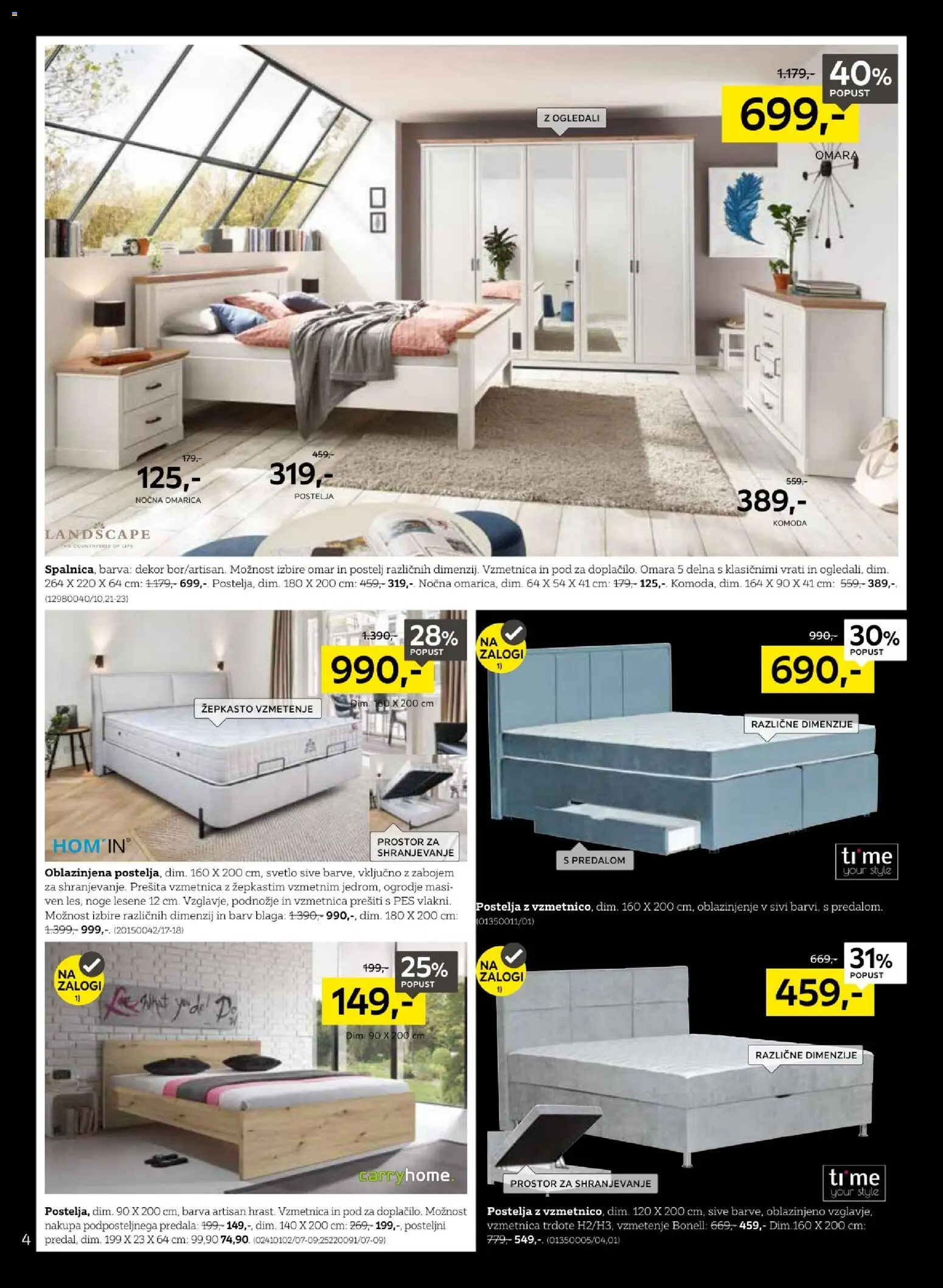 Novi XXXL Lesnina katalog ponudbe – veljaven od 17.11.2025 | Stran: 4 | Izdelki: Postelja, Vzmetnica, Omara, Omarica