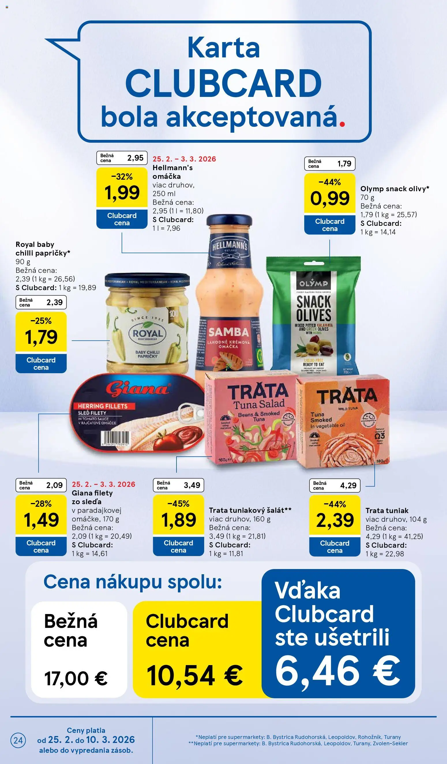 Nové Tesco akcie – leták je platný od 25.02.2026 | Strana: 24 | Produkty: Tuniak, Chilli, Šalát, Omáčka