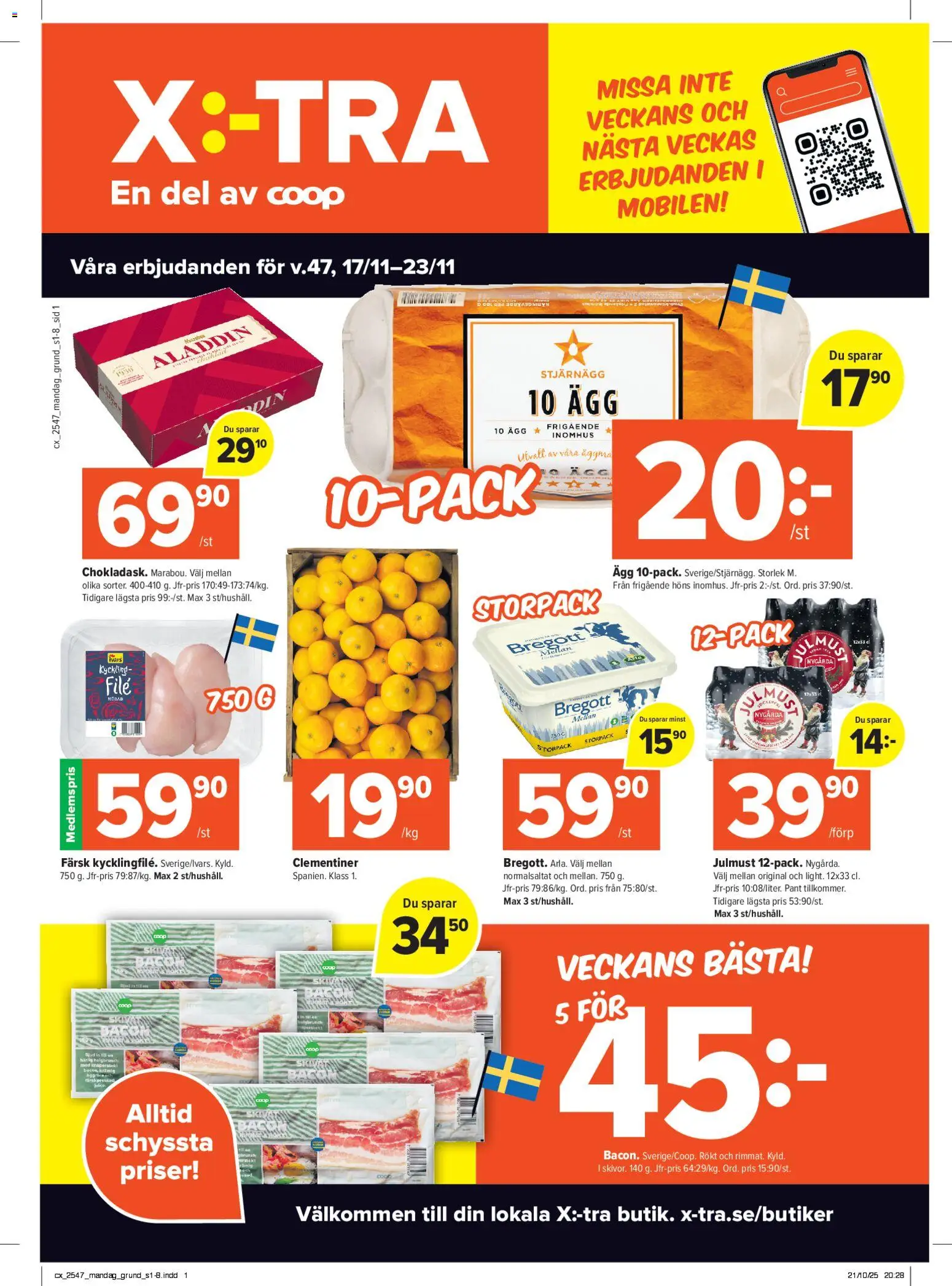 Coop X:-TRA reklamblad aktuell från 17.11.2025 | Sida: 1 | Produkter: Bregott, Ägg