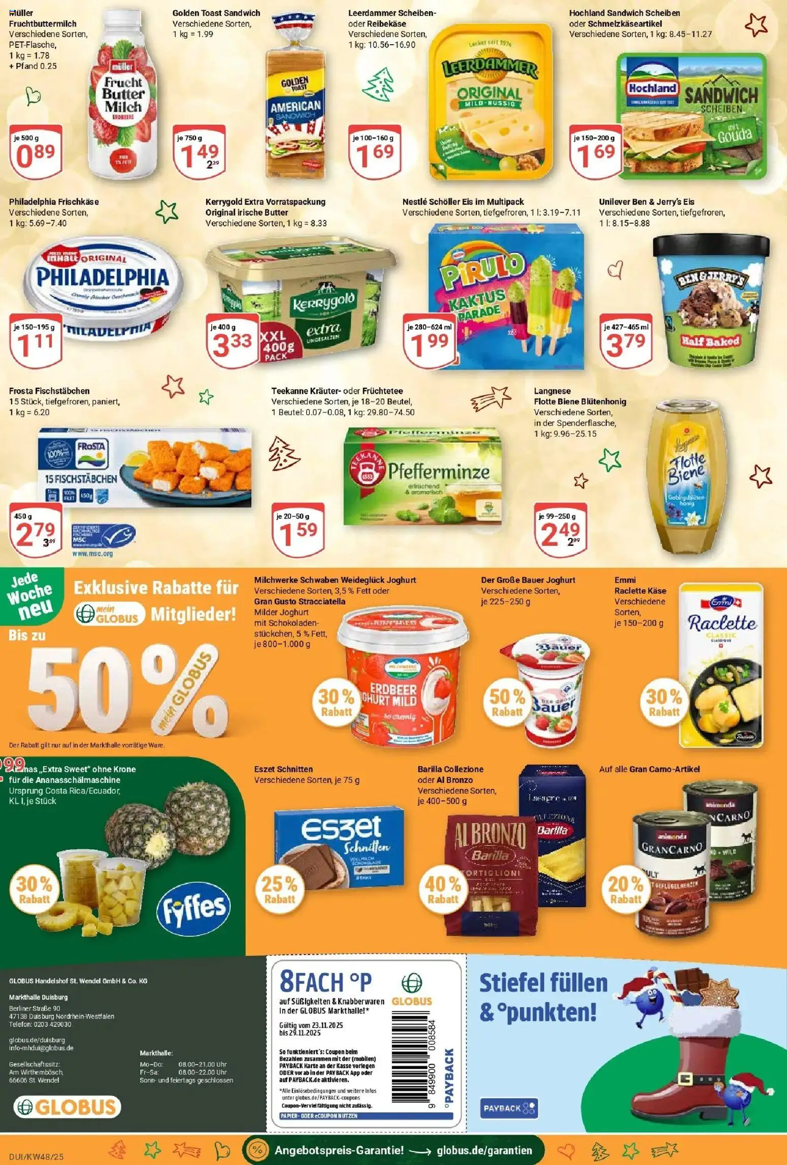 Globus prospekt Duisburg	 – gültig ab 23.11.2025 | Seite: 2 | Produkte: Langnese, Leerdammer, Ben & Jerry's, Fischstabchen