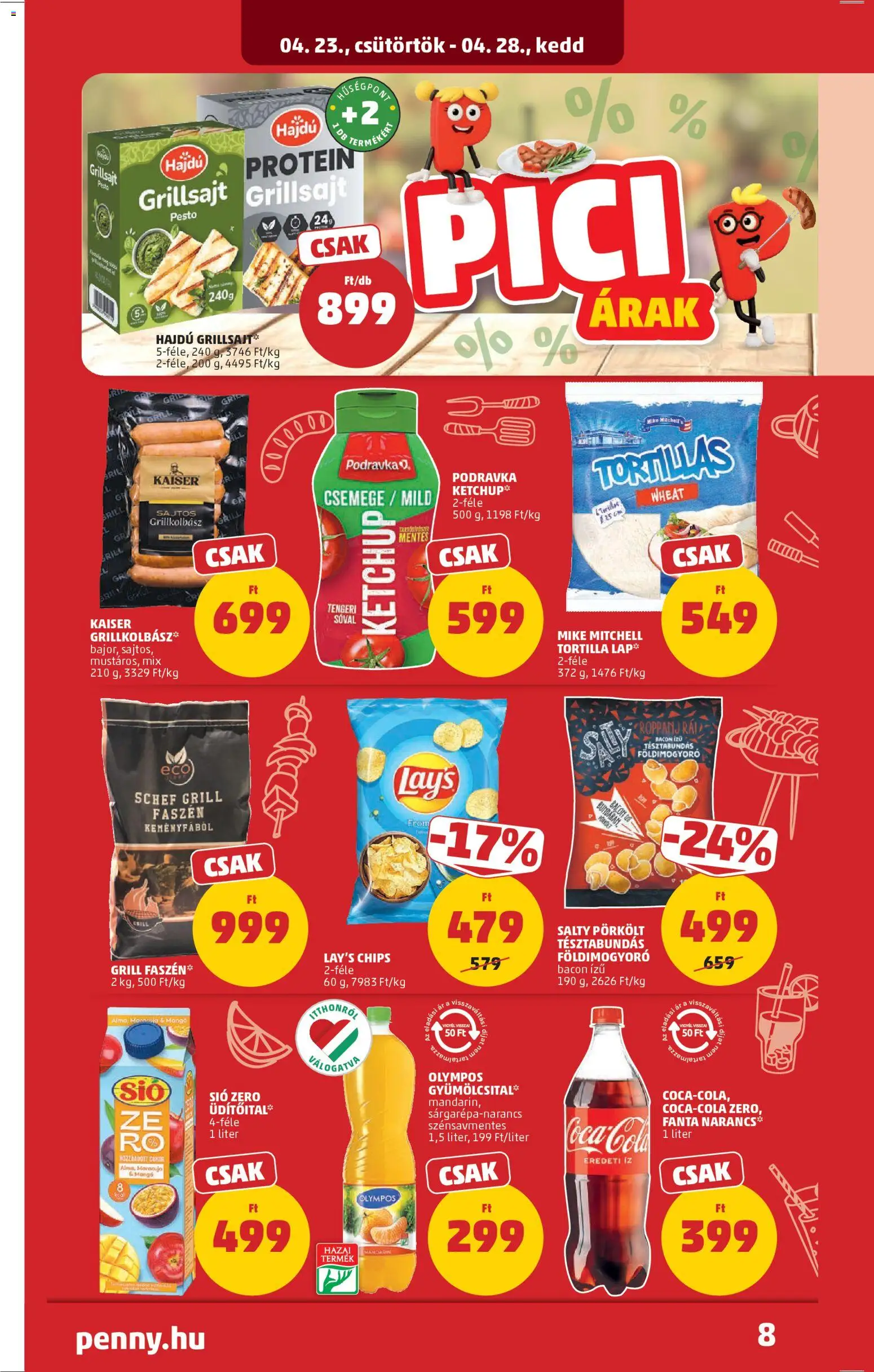 PENNY akciós ujság - amely érvényes a következő dátumtól: 23.04.2026 | Oldal: 10 | Termékek: Grillkolbász, Tortilla, Fanta, Grillsajt