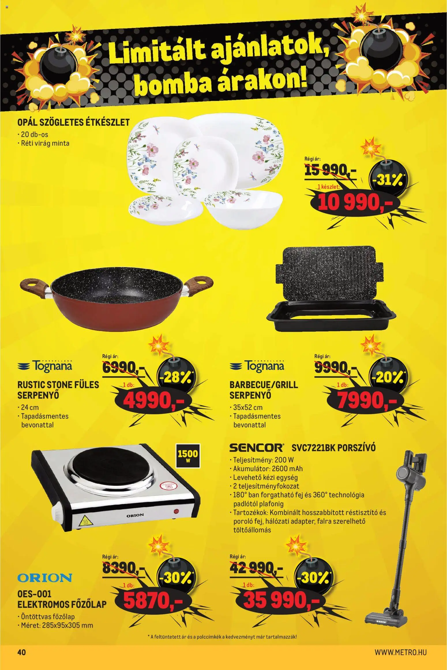 Metro akciós ujság - amely érvényes a következő dátumtól: 01.03.2026 | Oldal: 40 | Termékek: Főzőlap, Virag, Étkészlet, Serpenyő