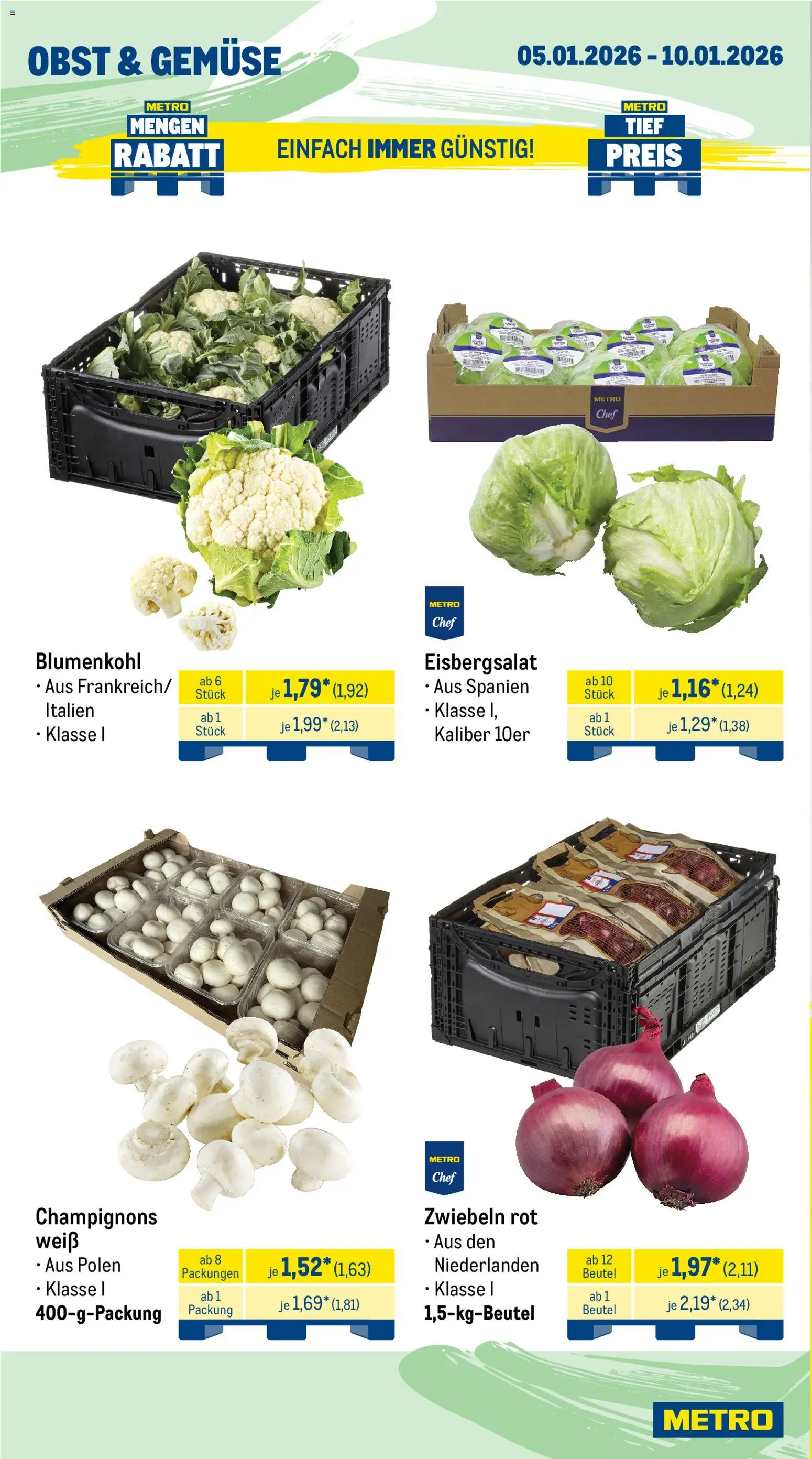 Metro Prospekt 	 – gültig ab 05.01.2026 | Seite: 9 | Produkte: Zwiebeln, Gemüse, Obst, Blumenkohl