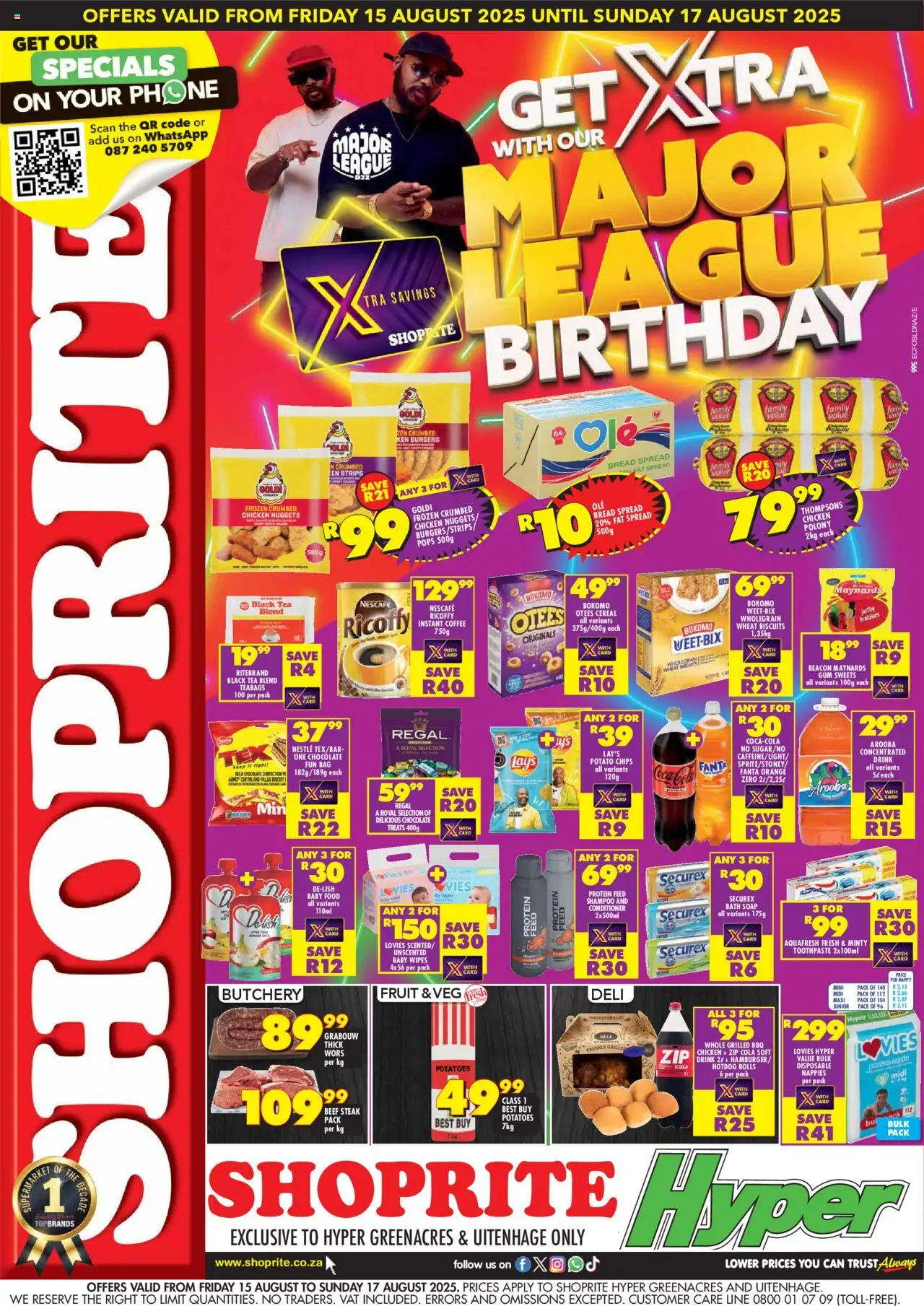 Shoprite Eastern Cape - Hyper Major Deals Greenacres and Uitenhage │ valid from 15.08.2025 | Page: 1 | Products: Phone, Fanta, Shampoo, Estuche organizador de viaje
